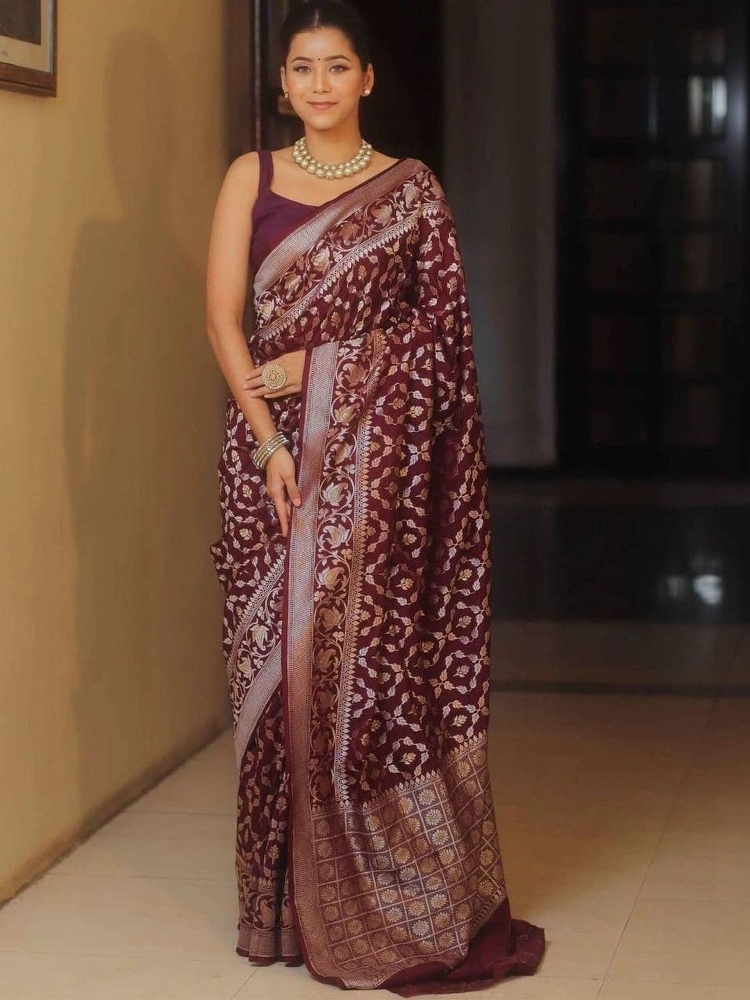revika Woven Design Zari Art Silk Designer Kanjeevaram Saree thumbnail 3
