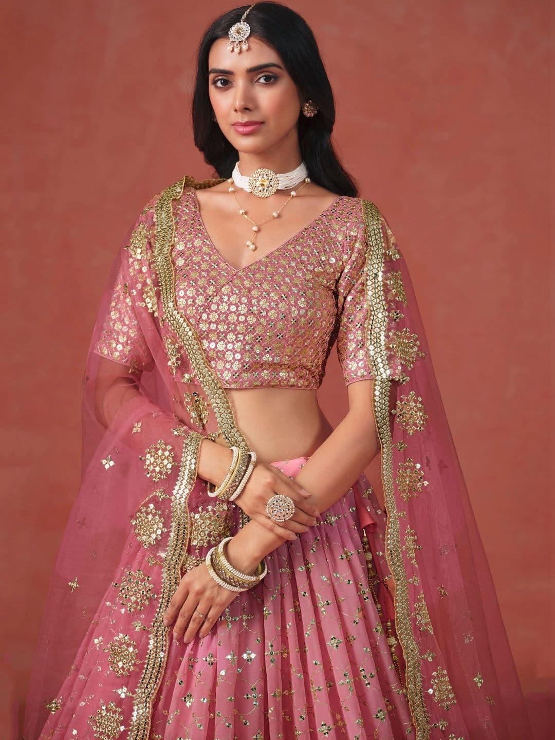 Zeel Clothing Embellished Mirror Work Semi-Stitched Lehenga & Unstitched Blouse With Dupatta thumbnail 2