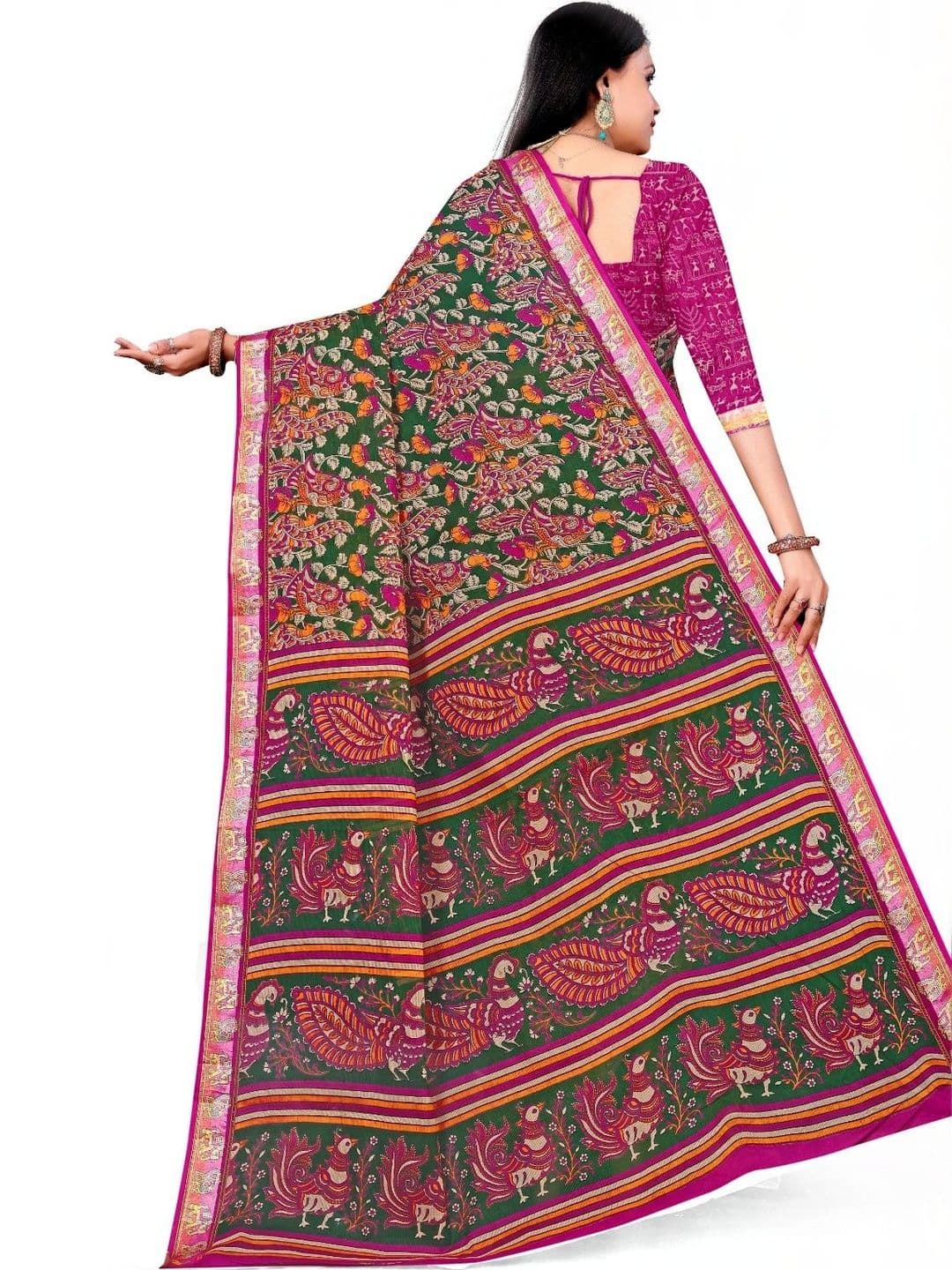 SONARIKA CREATION Kalamkari Pure Cotton Handloom Block Print Saree thumbnail 6