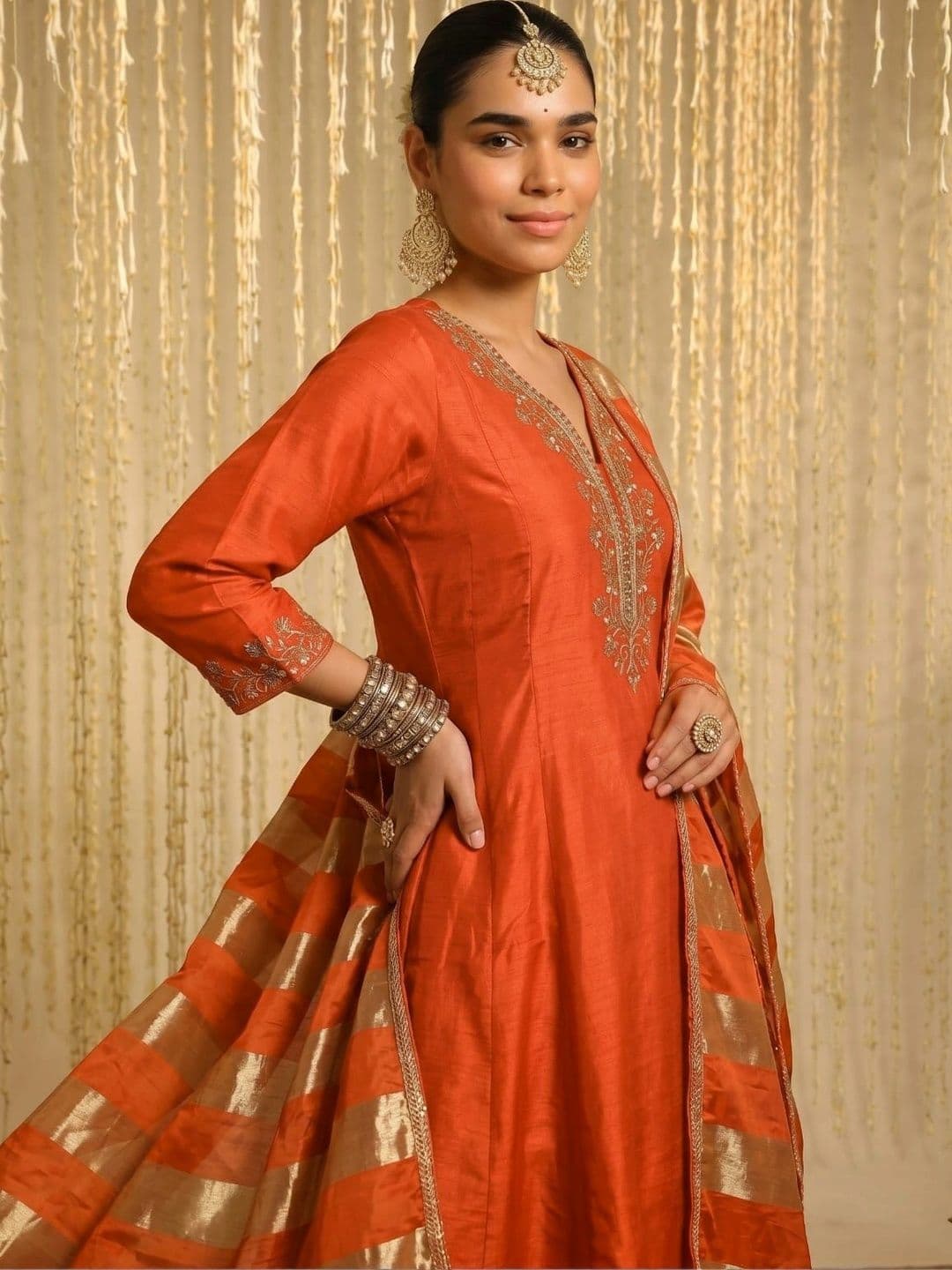SMITSAREE Women Ethnic Motifs Embroidered Regular Thread Work Kurta with Pyjamas & With Dupatta thumbnail 5
