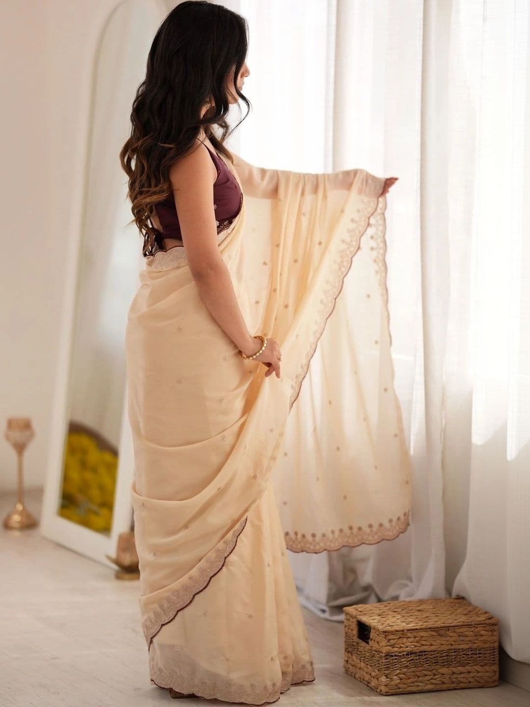 Anouk Ethnic Motifs Embroidered Poly Georgette Designer Saree thumbnail 6