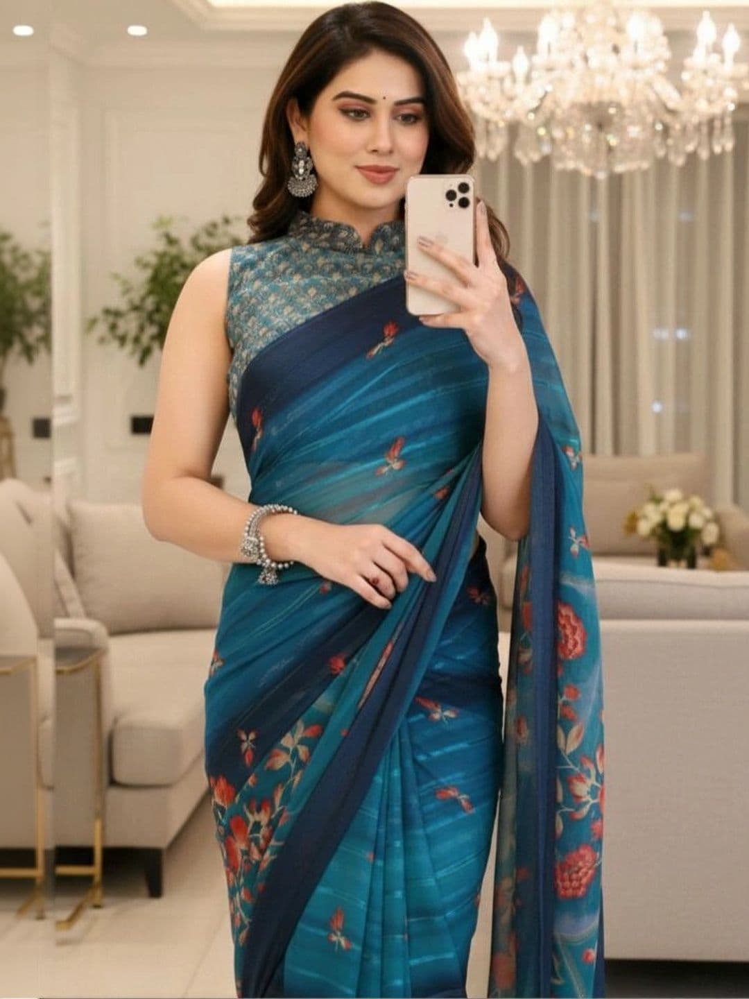 Owee Floral Pure Chiffon Designer Saree - view 1