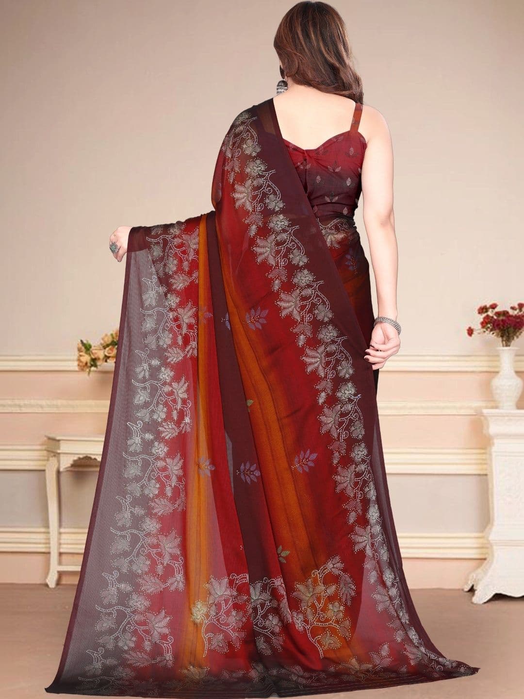 Owee Ombre Zari Pure Chiffon Designer Saree thumbnail 4