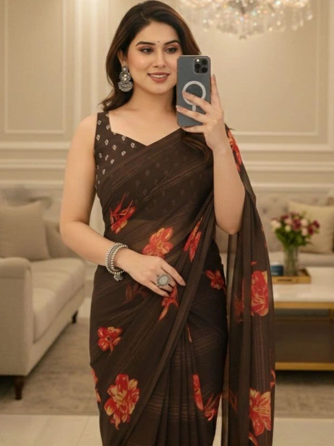 Owee Floral Zari Pure Chiffon Designer Saree - view 1