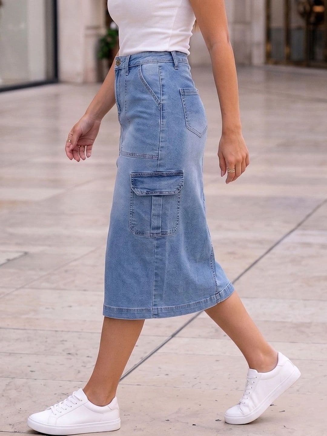 Style Quotient Women Sleek Utility Back Slit Midi Straight Skirt thumbnail 4