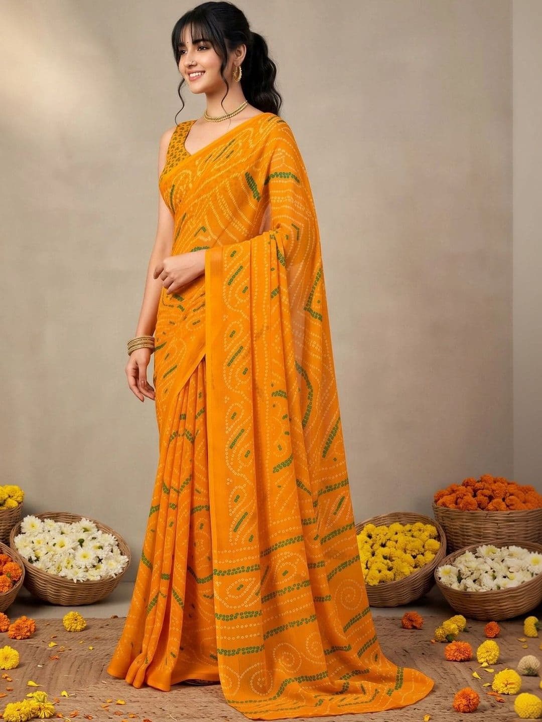 KALINI Bandhani Poly Chiffon Designer Bandhani Saree thumbnail 6