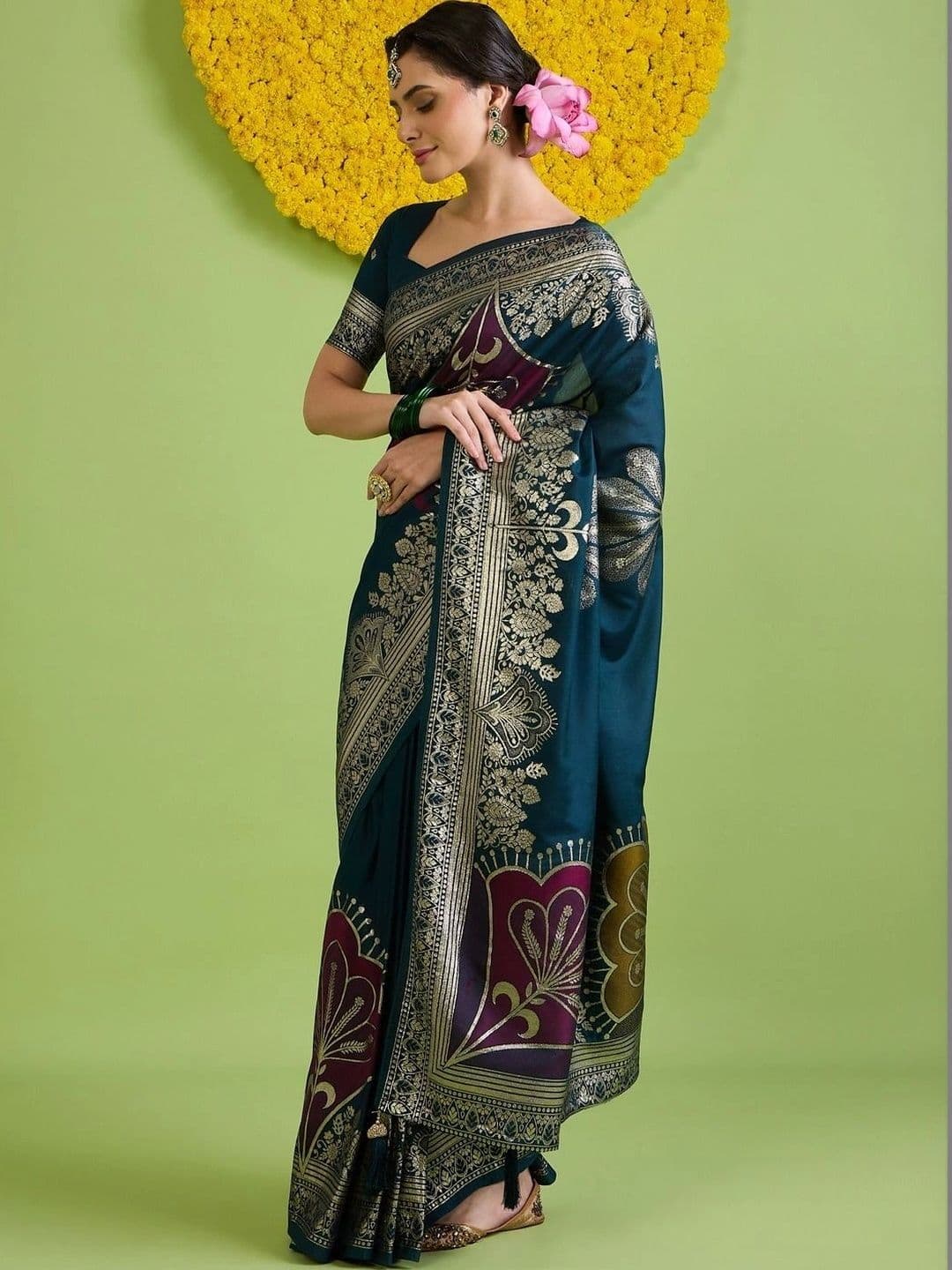 Saree mall Woven Design Zari Silk Blend Designer Banarasi Sarees thumbnail 5