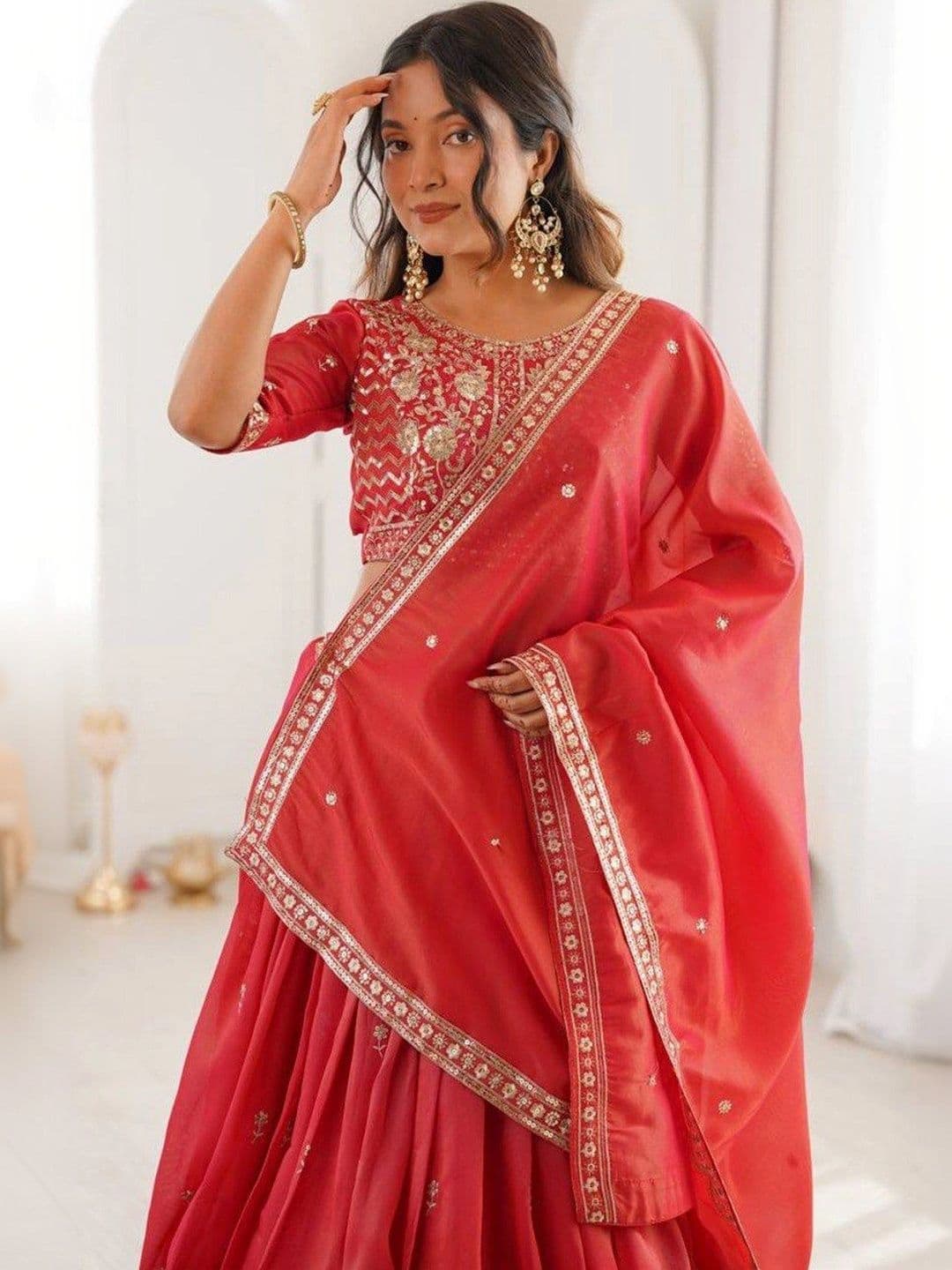 BLUSH STREET Embroidered Semi-Stitched Lehenga & Blouse With Dupatta thumbnail 2