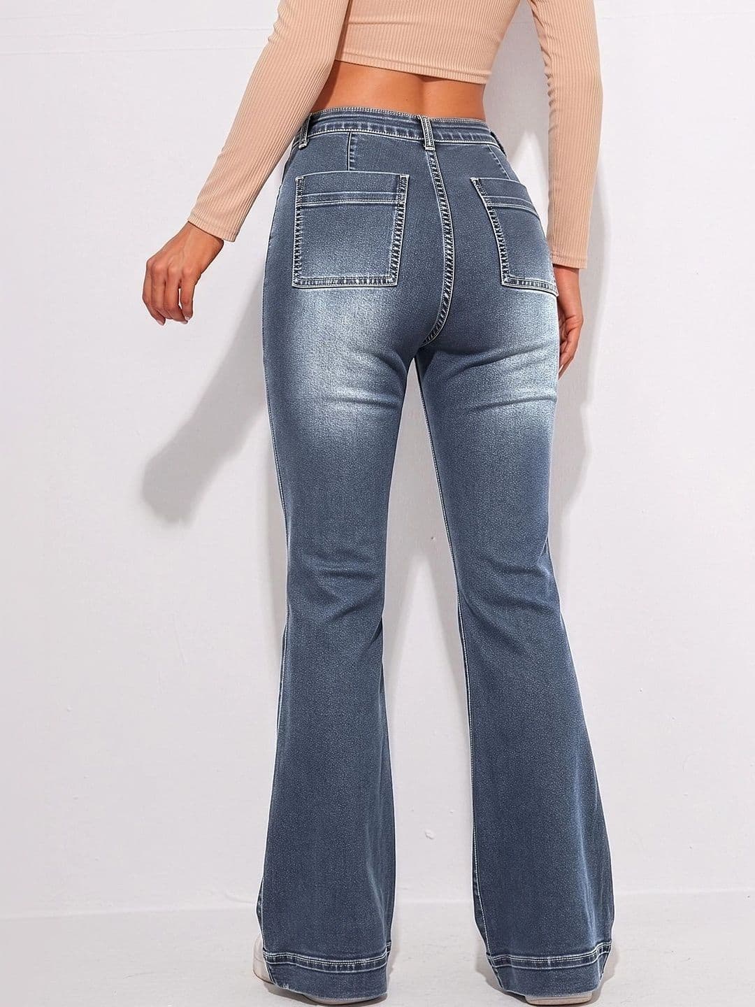 MULVARI Women Slim Fit High-Rise Low Distress Light Fade Stretchable Jeans thumbnail 4
