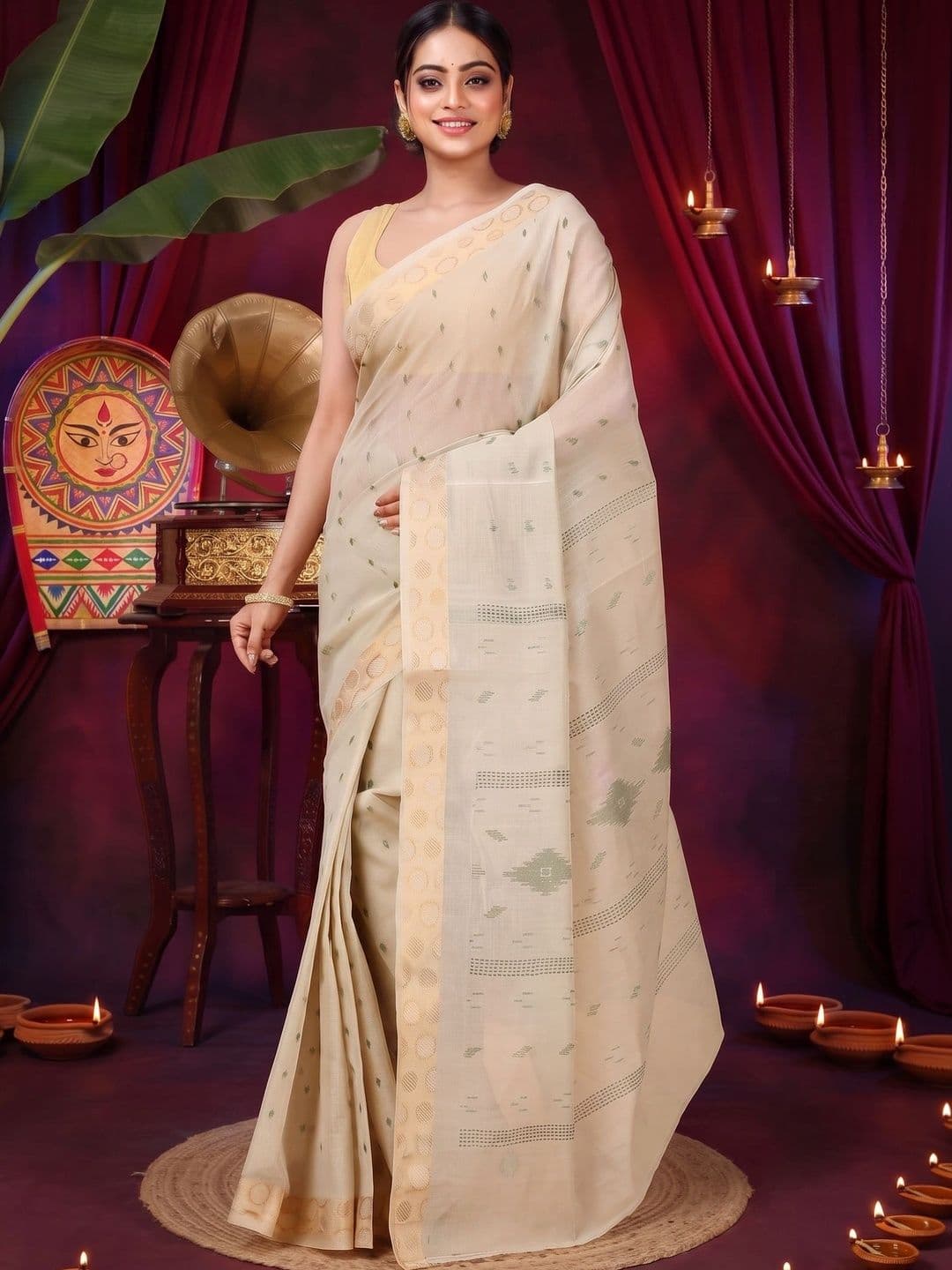 GitAsit Woven Design Sequinned Pure Cotton Handloom Taant Saree thumbnail 4