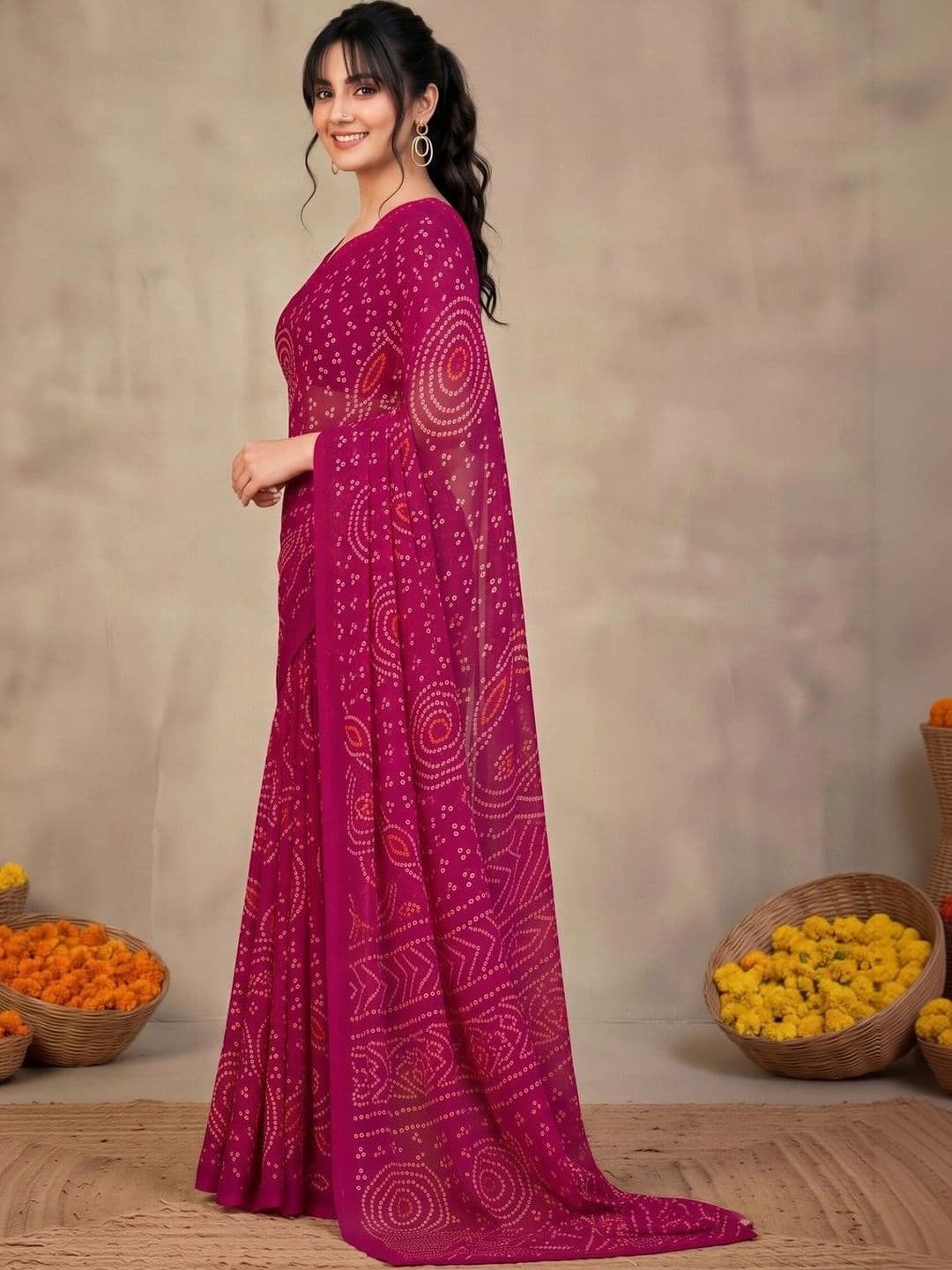 KALINI Bandhani Poly Chiffon Designer Bandhani Saree thumbnail 5