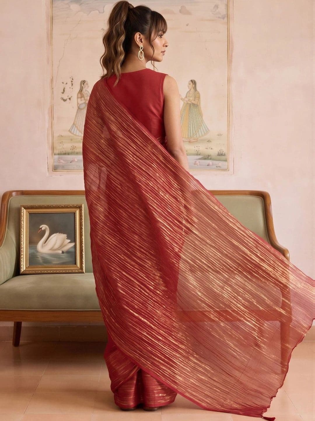 KALINI Striped Zari Tissue Designer Saree thumbnail 6