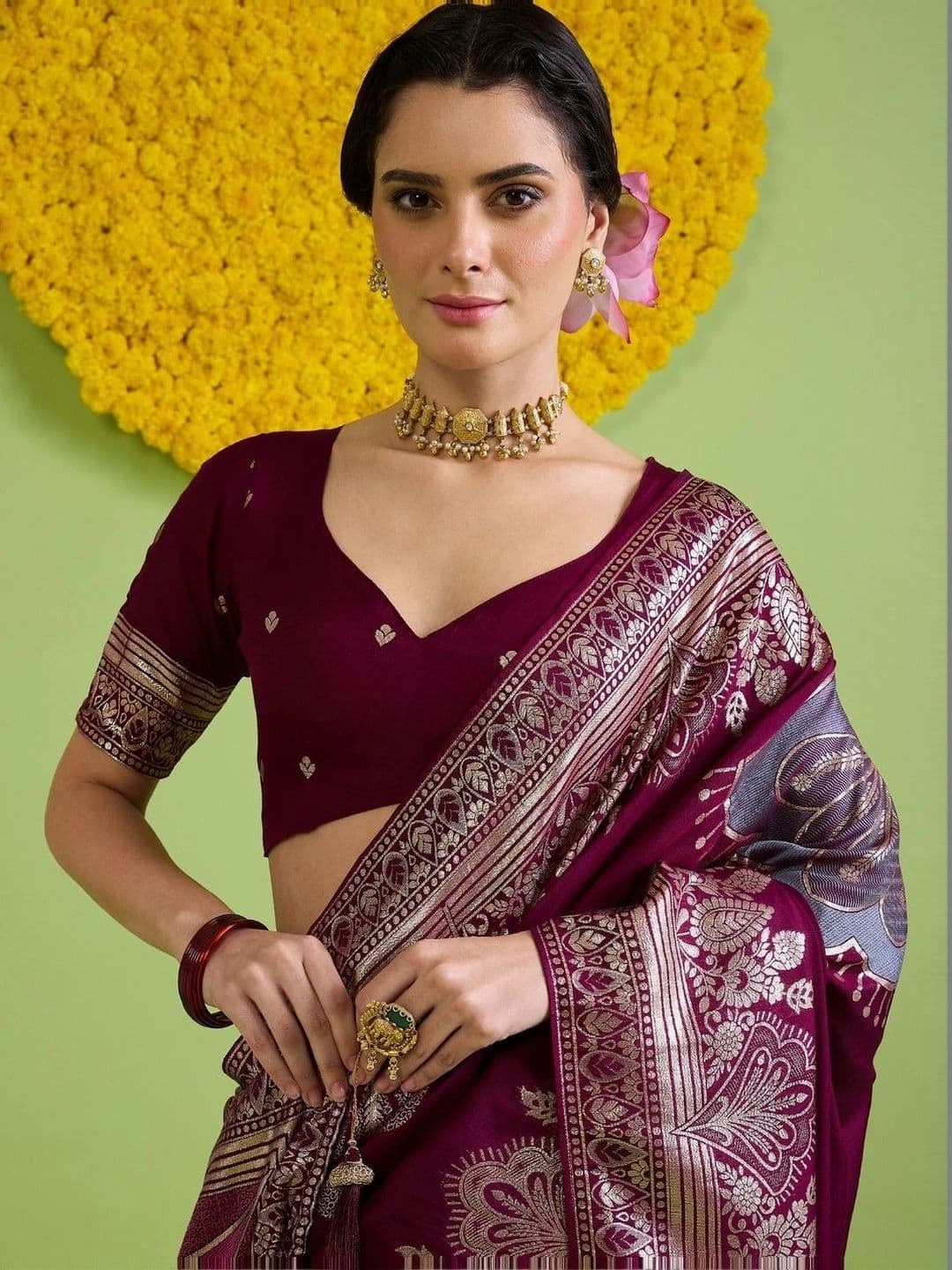 Saree mall Woven Design Zari Silk Blend Designer Banarasi Sarees thumbnail 2