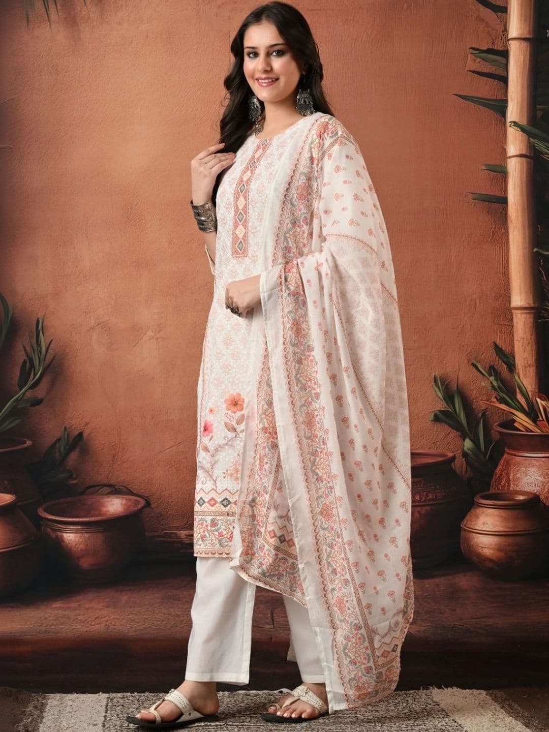 Encourage Women Ethnic Motifs Printed Regular Pure Cotton Kurta with Palazzos & With Dupatta thumbnail 6