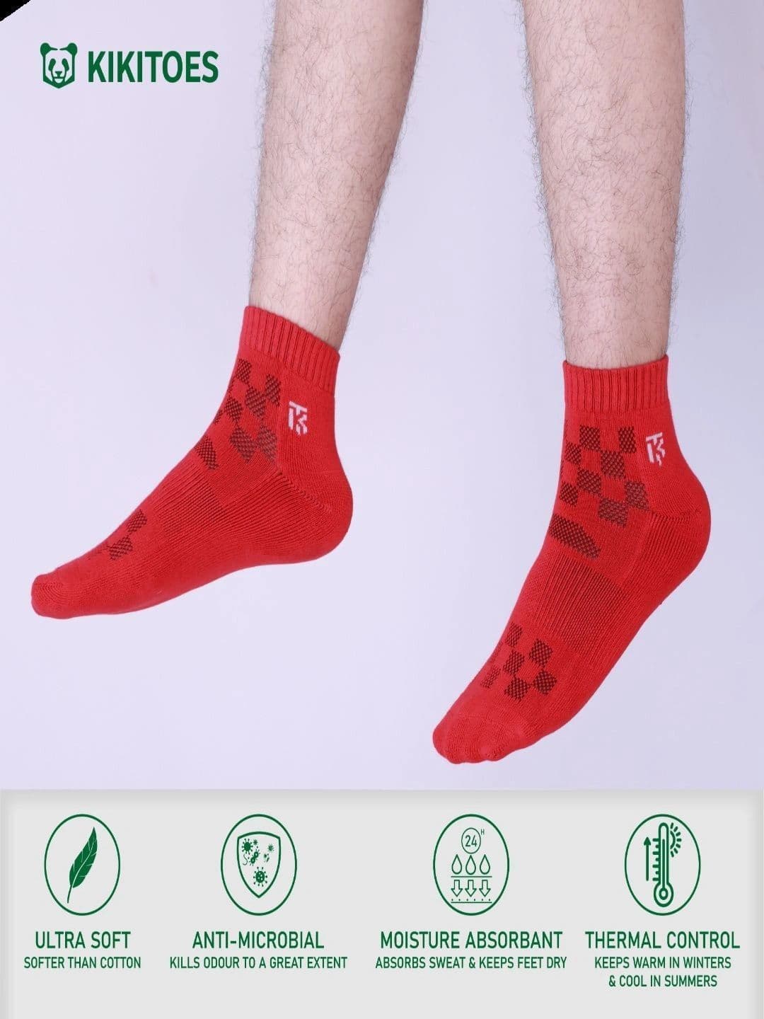 Kikitoes Men Pack of 3 Red Bamboo Ankle Length Socks thumbnail 5