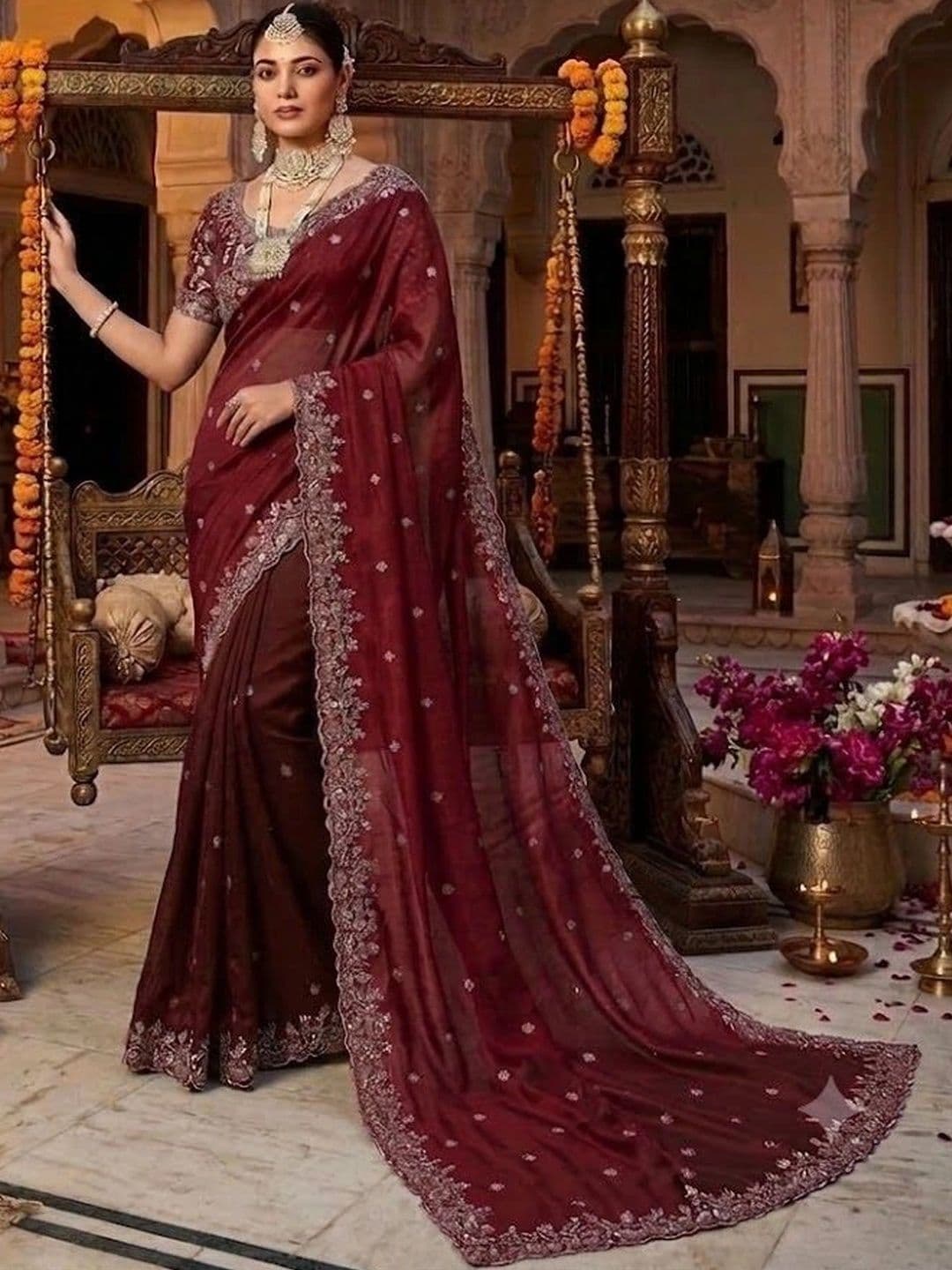 kantuba Floral Embroidered Art Silk Heavy Work Saree - view 1