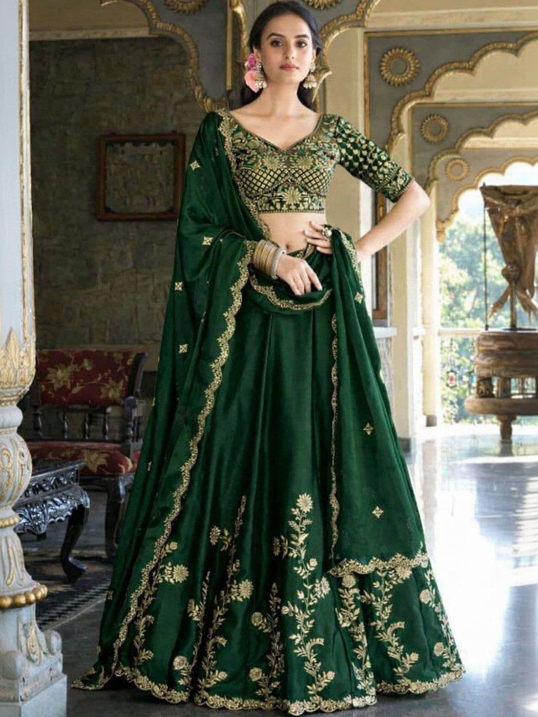 BLUSH STREET Embroidered Semi-Stitched Lehenga & Blouse With Dupatta thumbnail 2