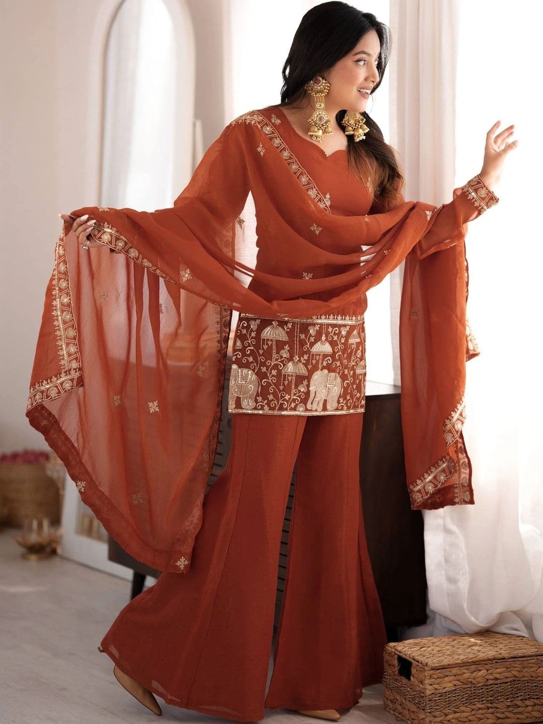 VASTRABELLA Women Ethnic Motifs Embroidered Regular Kurta with Sharara & With Dupatta thumbnail 6