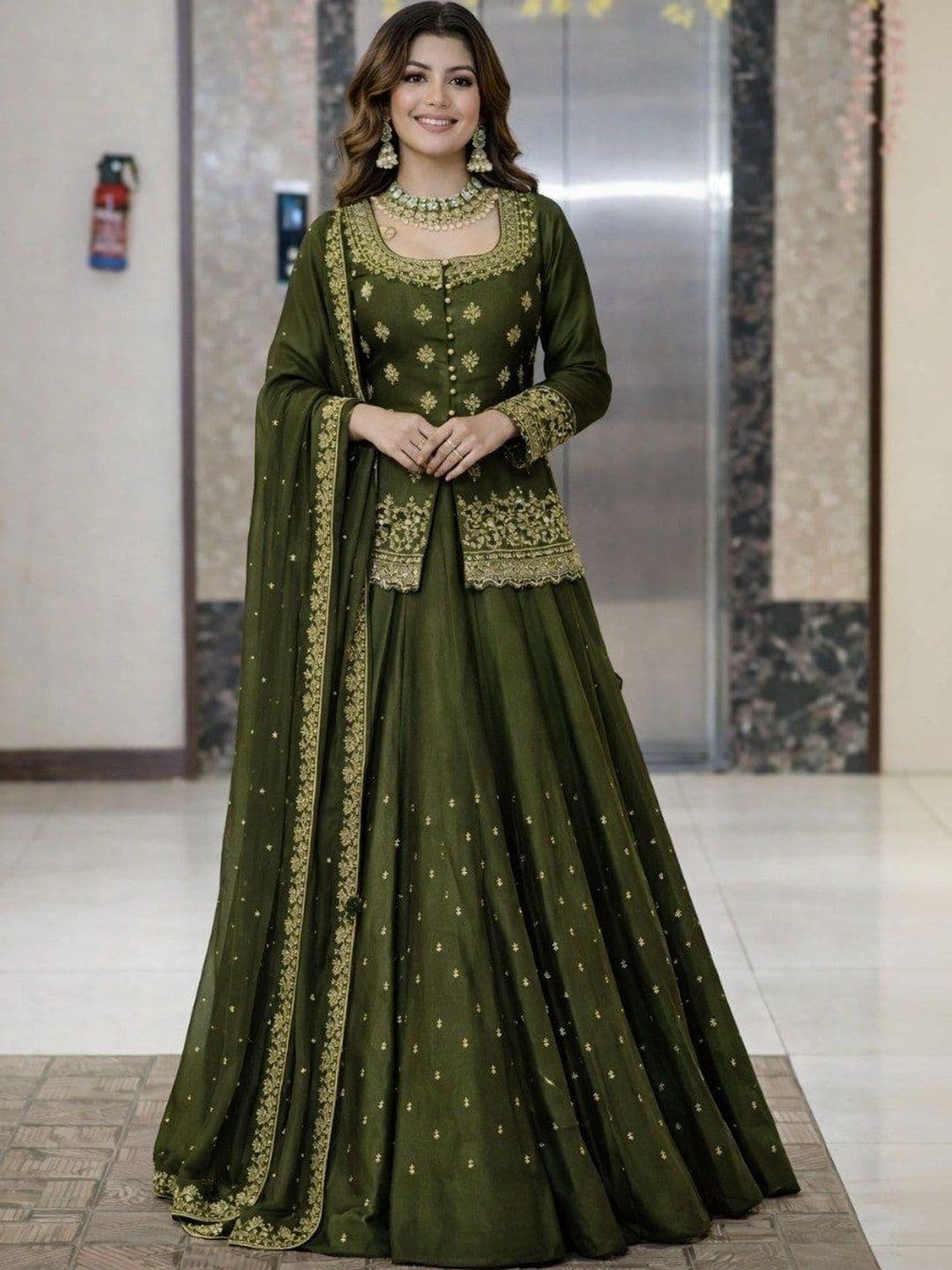 BLUSH STREET Embroidered Semi-Stitched Lehenga & Blouse With Dupatta - view 1