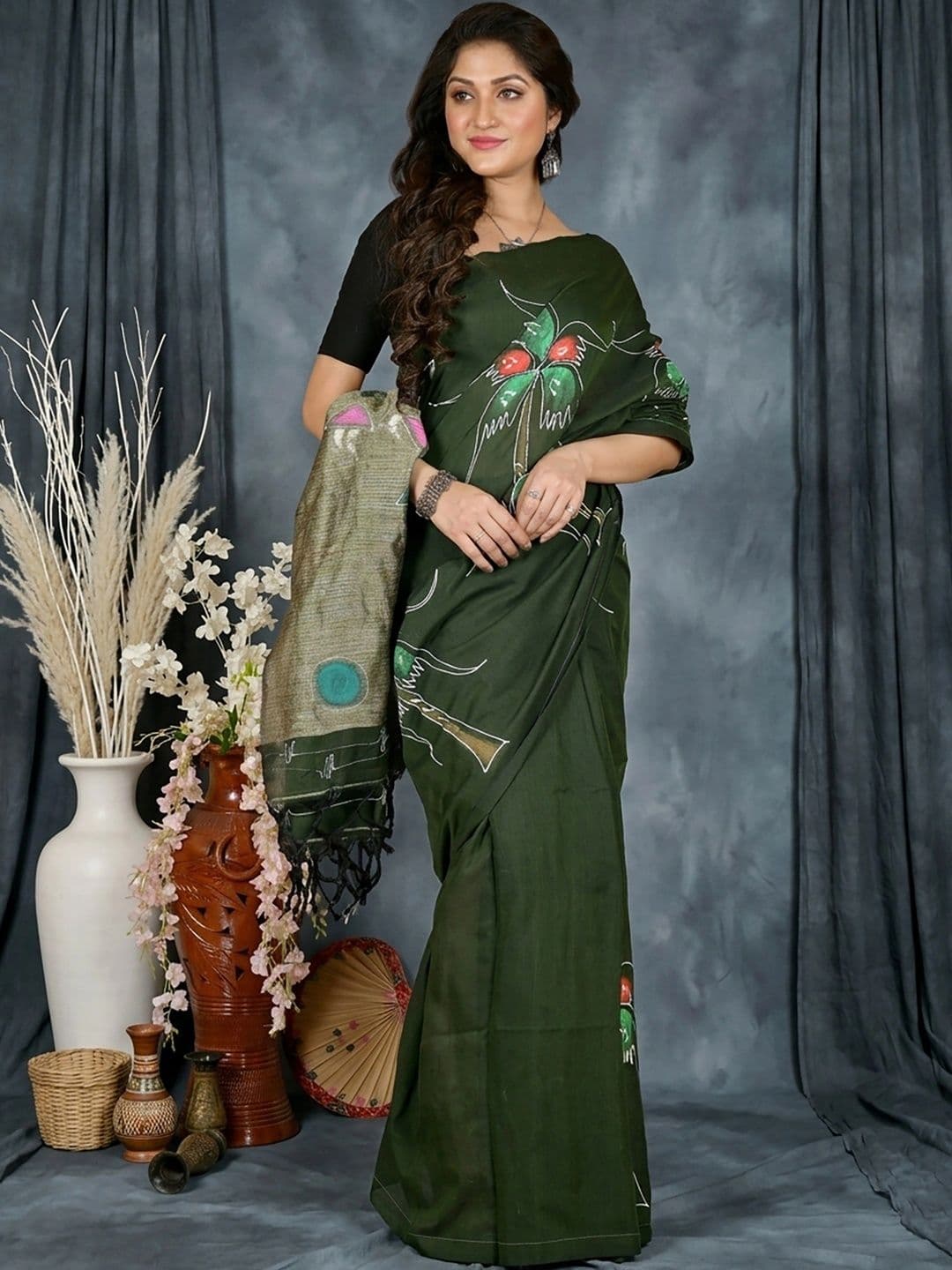 GitAsit Warli Sequinned Pure Cotton Handloom Taant Saree thumbnail 6
