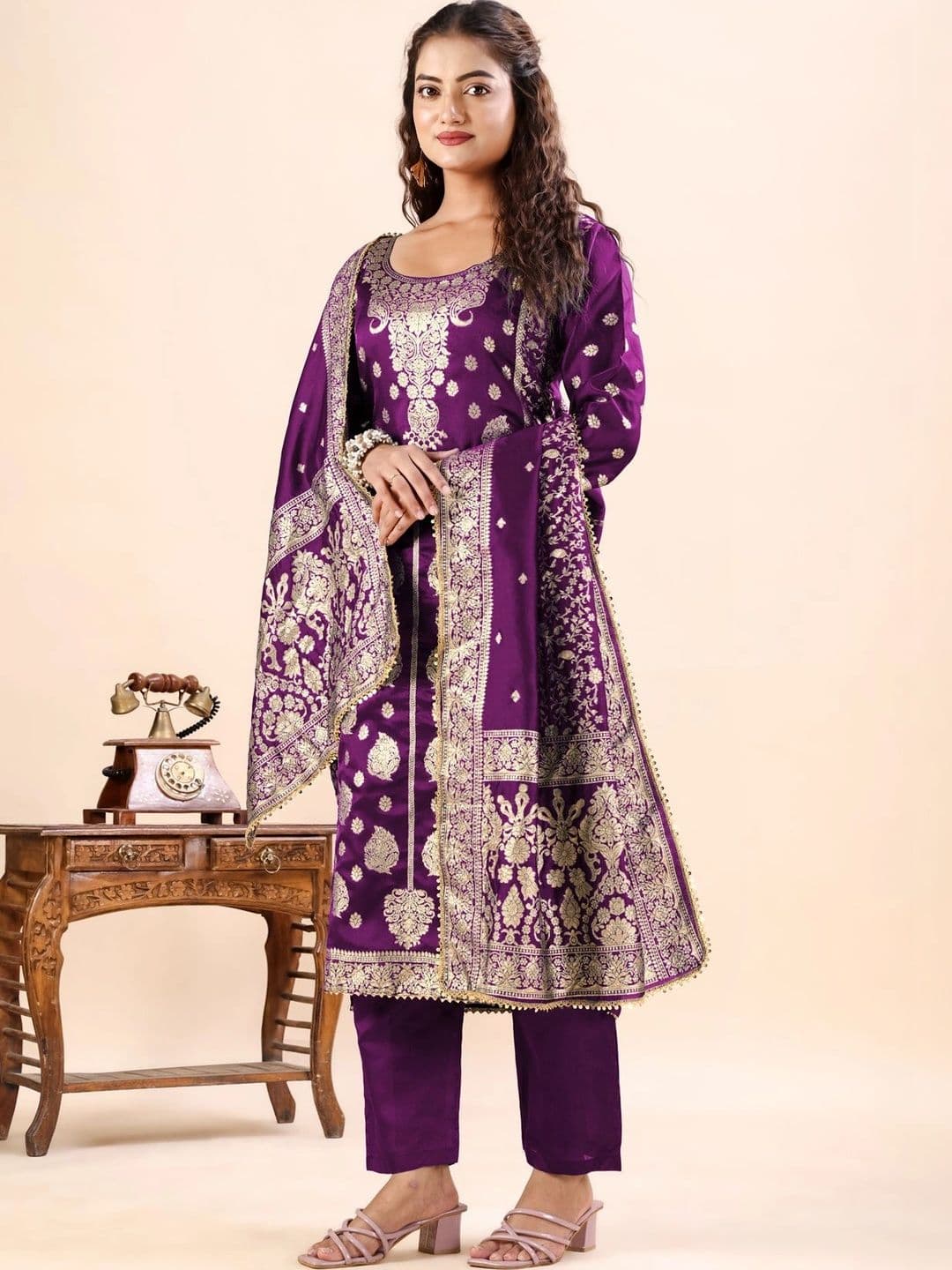 kantuba Art Silk Unstitched Dress Material thumbnail 2