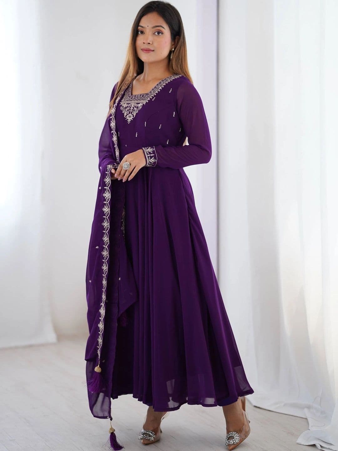 VASTRABELLA Women Ethnic Motifs Embroidered Regular Kurta with Trousers & With Dupatta - view 1