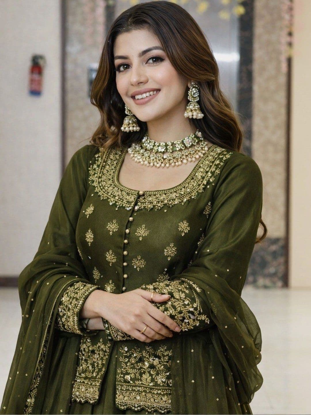 BLUSH STREET Embroidered Semi-Stitched Lehenga & Blouse With Dupatta thumbnail 4