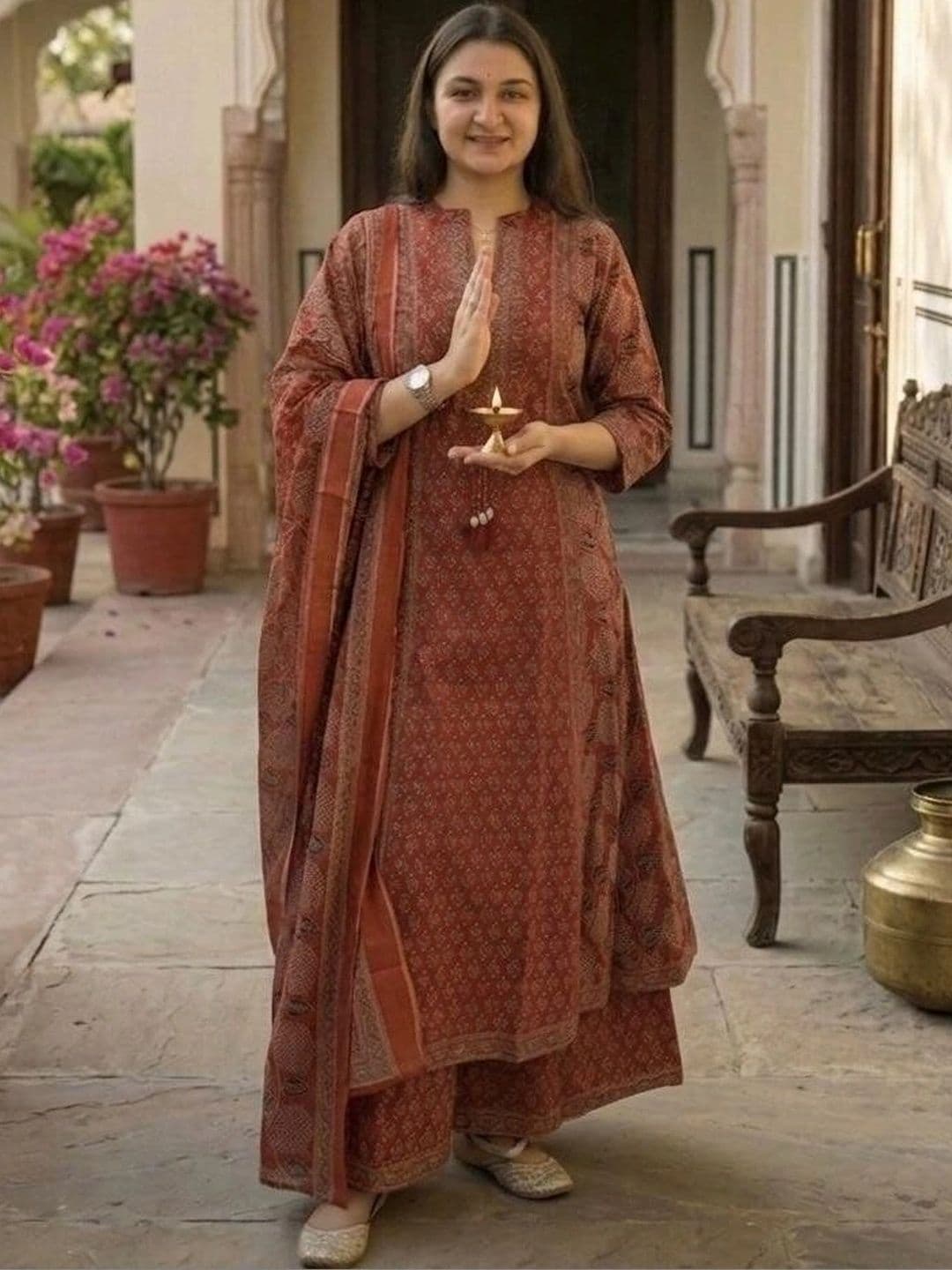MILAAV Women Ethnic Motifs Printed Regular Pure Cotton Kurta with Palazzos & With Dupatta - view 1