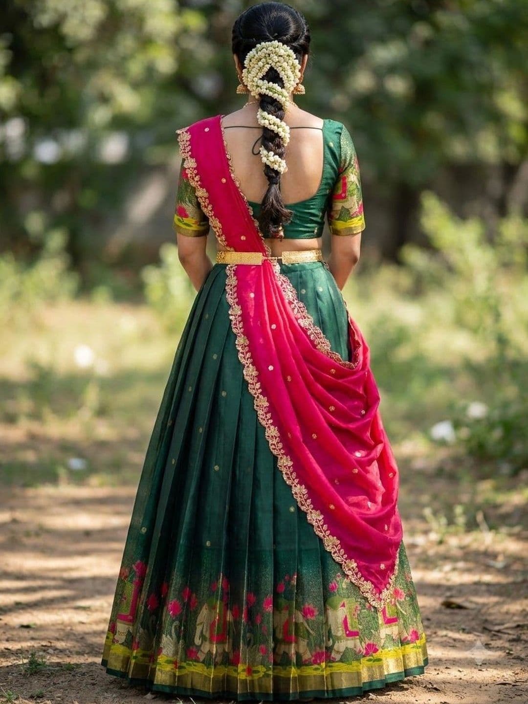 Pink Bindi Embroidered Semi-Stitched Lehenga & Unstitched Blouse With Dupatta thumbnail 4