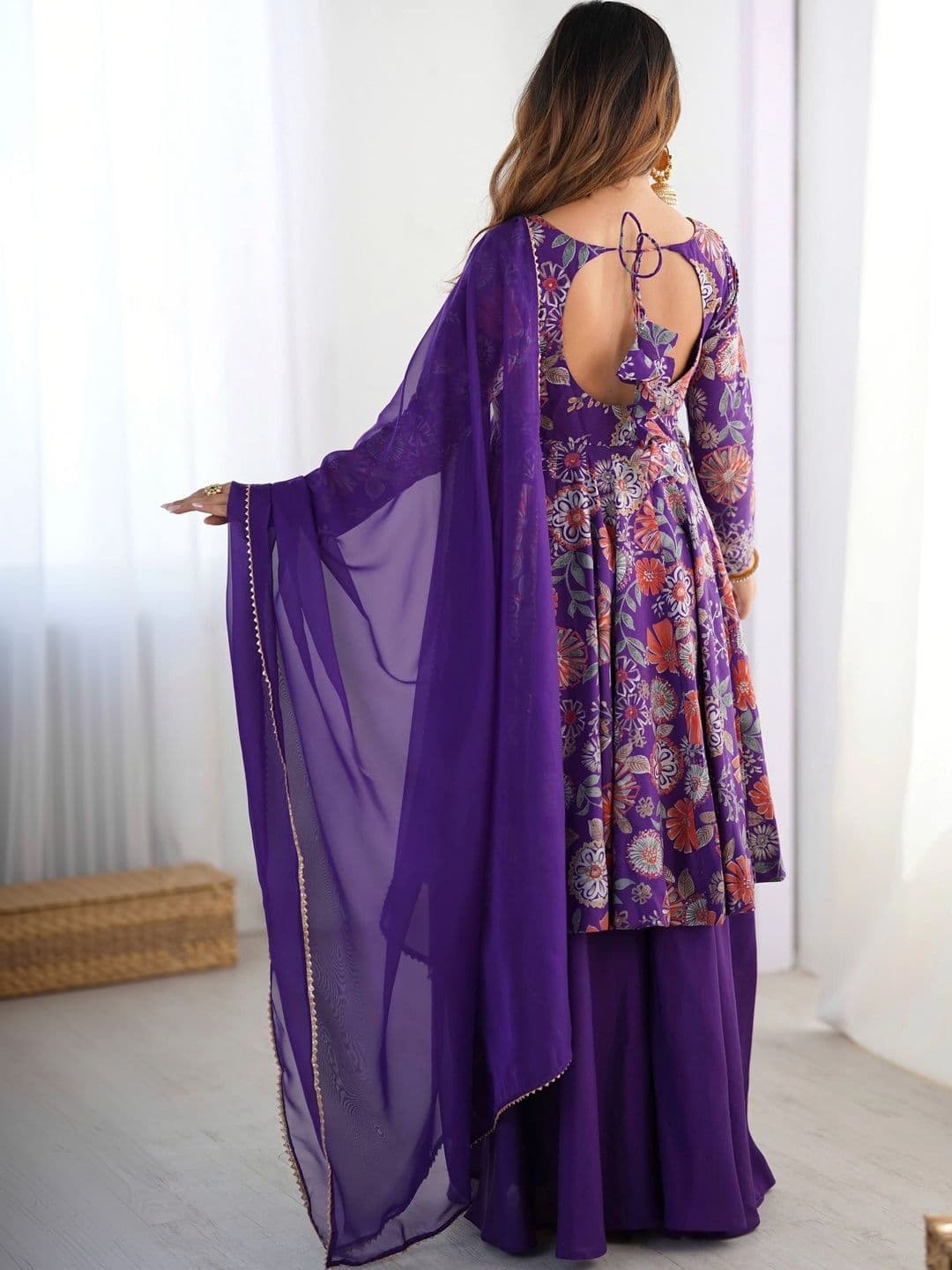 VASTRABELLA Women Floral Printed Empire Chanderi Silk Kurta with Palazzos & With Dupatta thumbnail 5