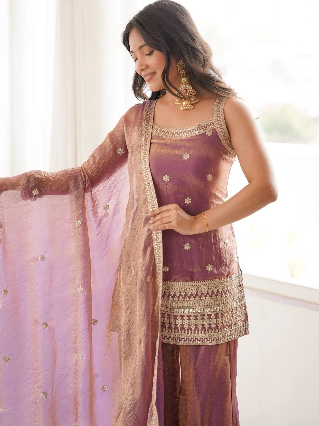 VASTRABELLA Women Ethnic Motifs Embroidered Regular Gotta Patti Kurti with Sharara & With Dupatta thumbnail 2