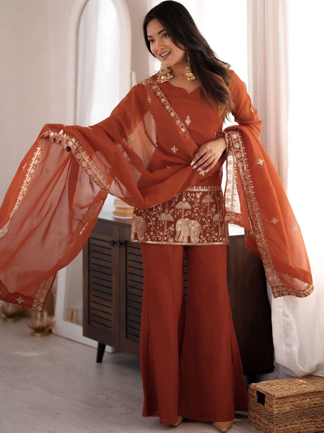 VASTRABELLA Women Ethnic Motifs Embroidered Regular Kurta with Sharara & With Dupatta thumbnail 3