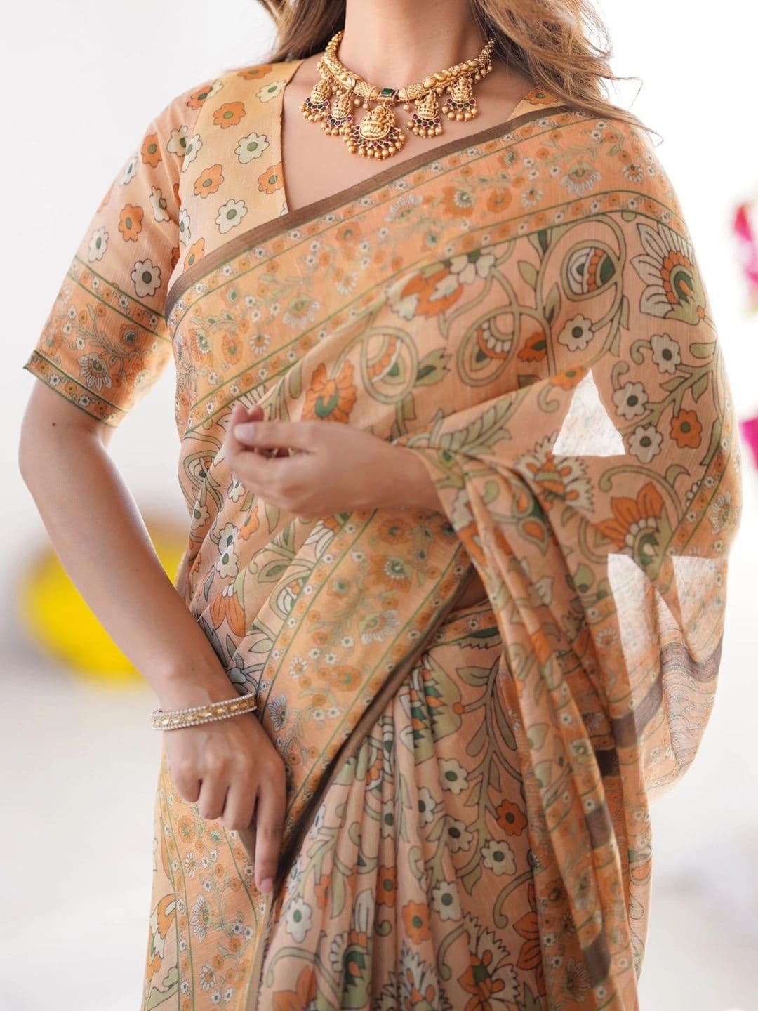 HOUSE OF PRANSHI Paisley Linen Blend Jamdani Saree thumbnail 4
