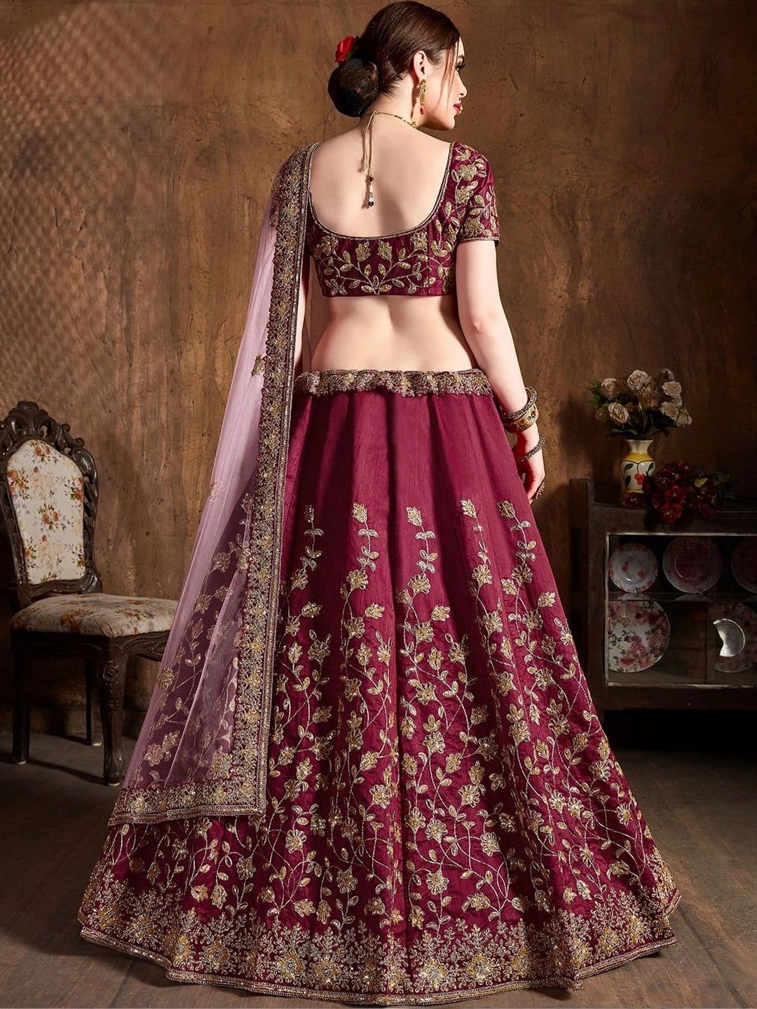 Zeel Clothing Embroidered Sequinned Semi-Stitched Lehenga & Unstitched Blouse With Dupatta thumbnail 3