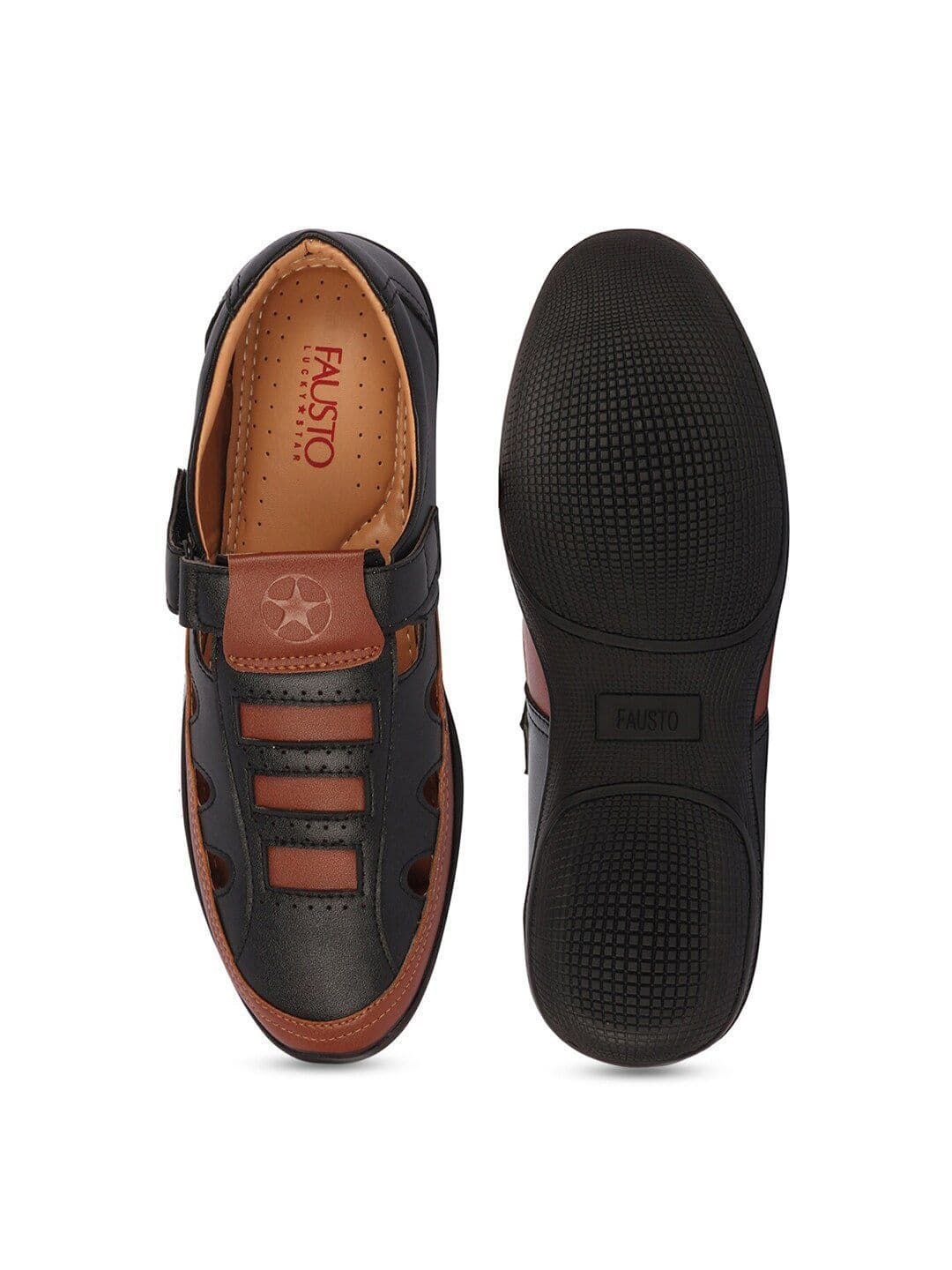 FAUSTO Men Black & Brown PU Comfort Sandals thumbnail 4