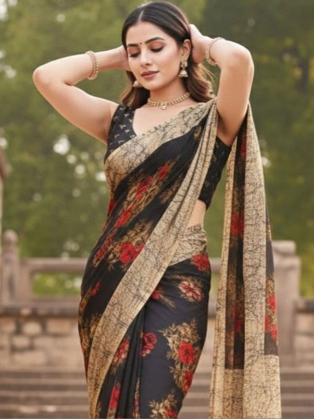 Owee Floral Pure Chiffon Designer Saree thumbnail 5