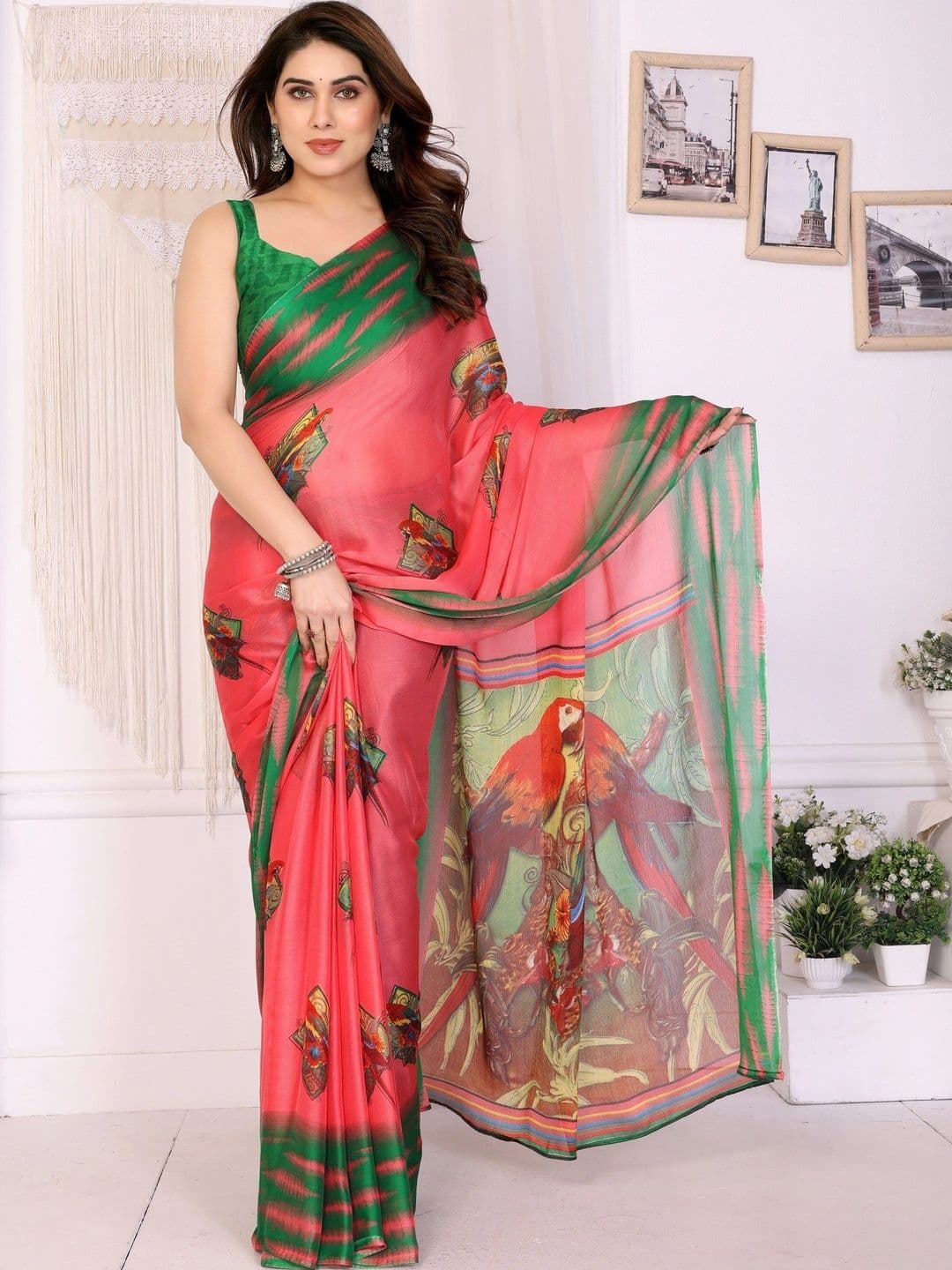 Owee Floral Pure Chiffon Designer Saree - view 1