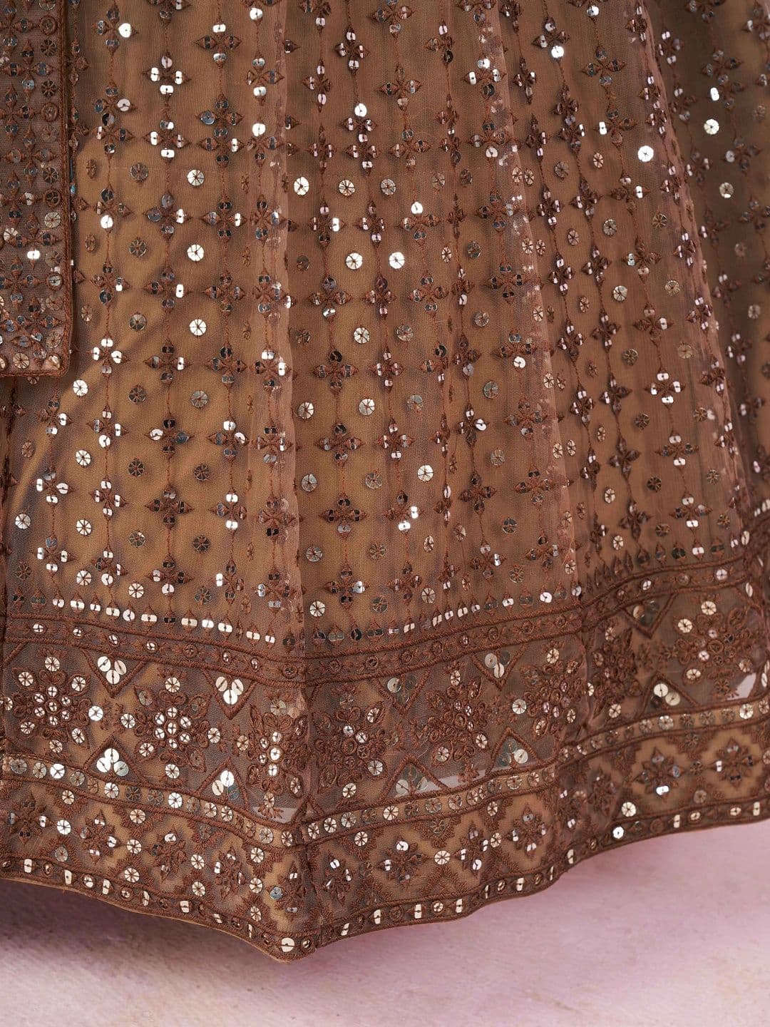 ETHNIC PLUS Embellished Sequinned Semi-Stitched Lehenga & Unstitched Blouse With Dupatta thumbnail 3