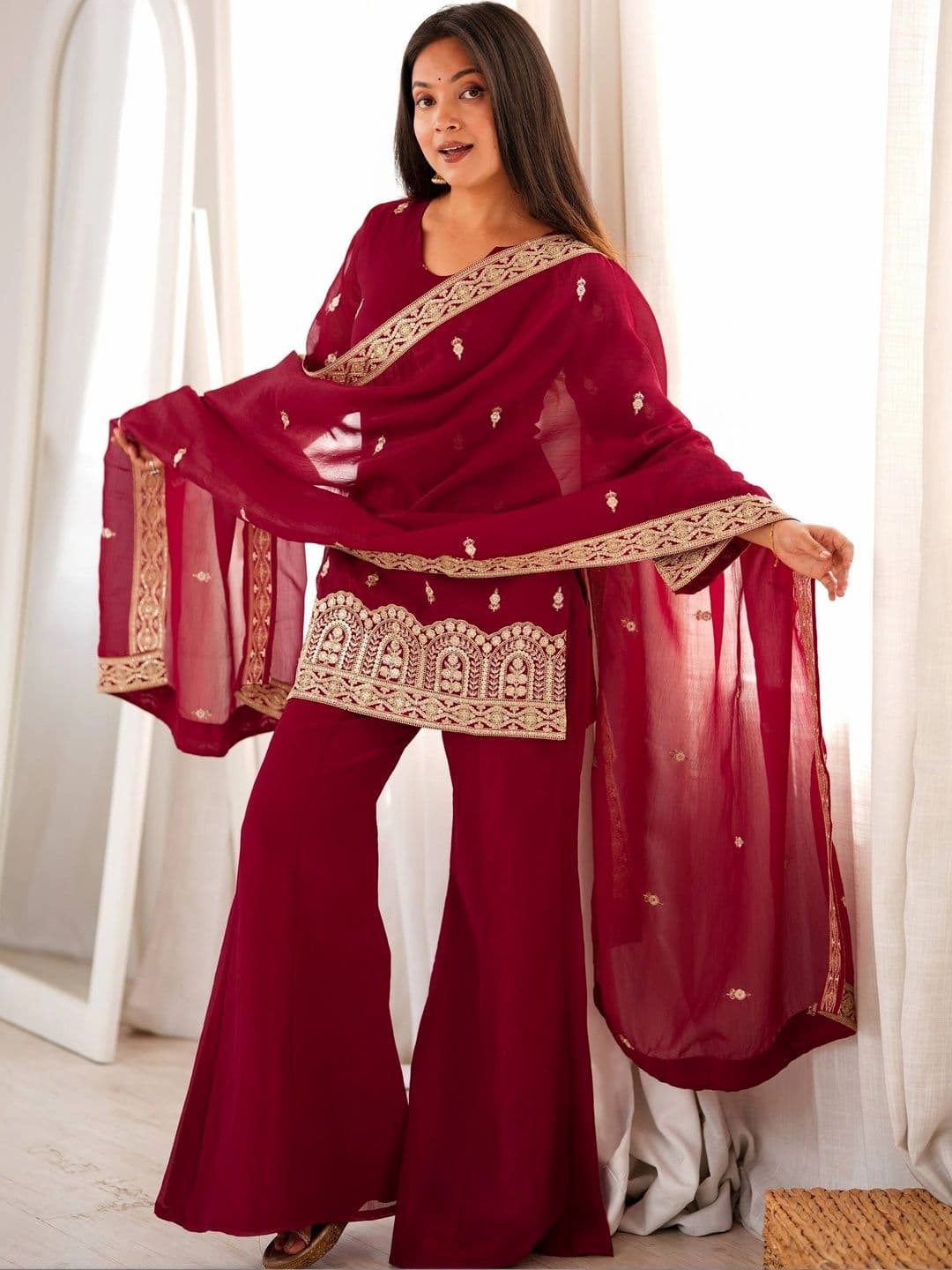 VASTRABELLA Women Ethnic Motifs Embroidered Regular Kurta with Palazzos & With Dupatta thumbnail 7
