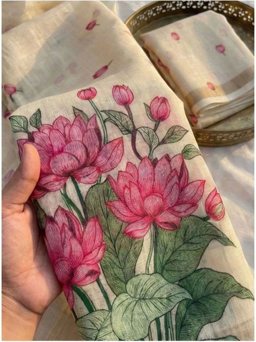 PMD Fashion Floral Pure Linen Handloom Saree thumbnail 6