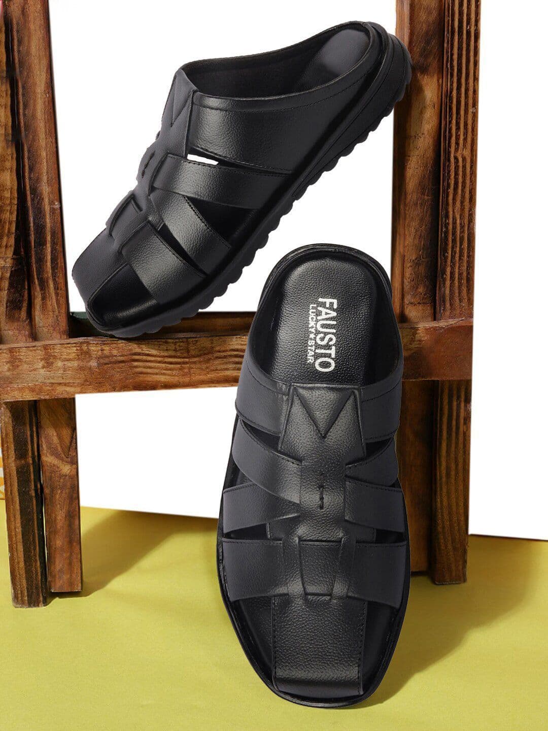 FAUSTO Men Textured Leather Comfort Sandals thumbnail 6