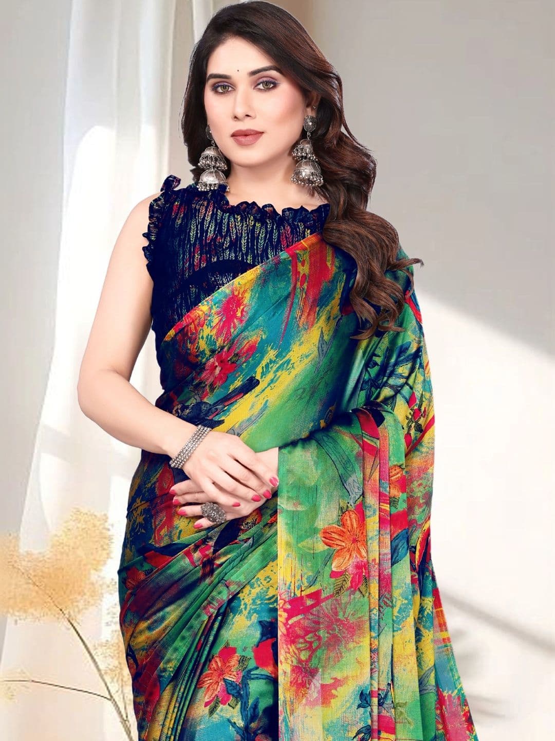 Owee Floral Pure Chiffon Designer Saree thumbnail 5