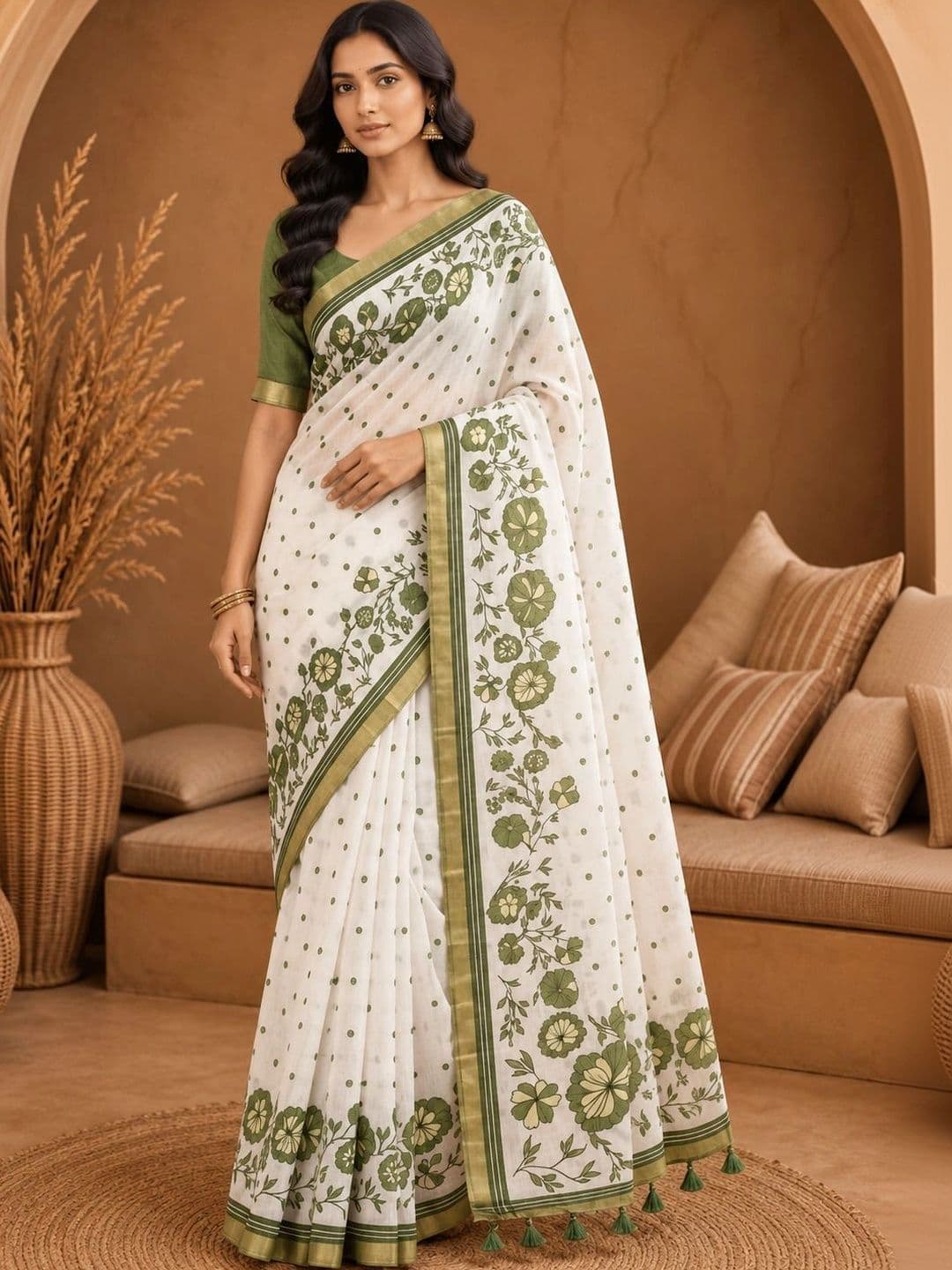 Anouk Rustic Floral Pure Linen Khadi Saree - view 1