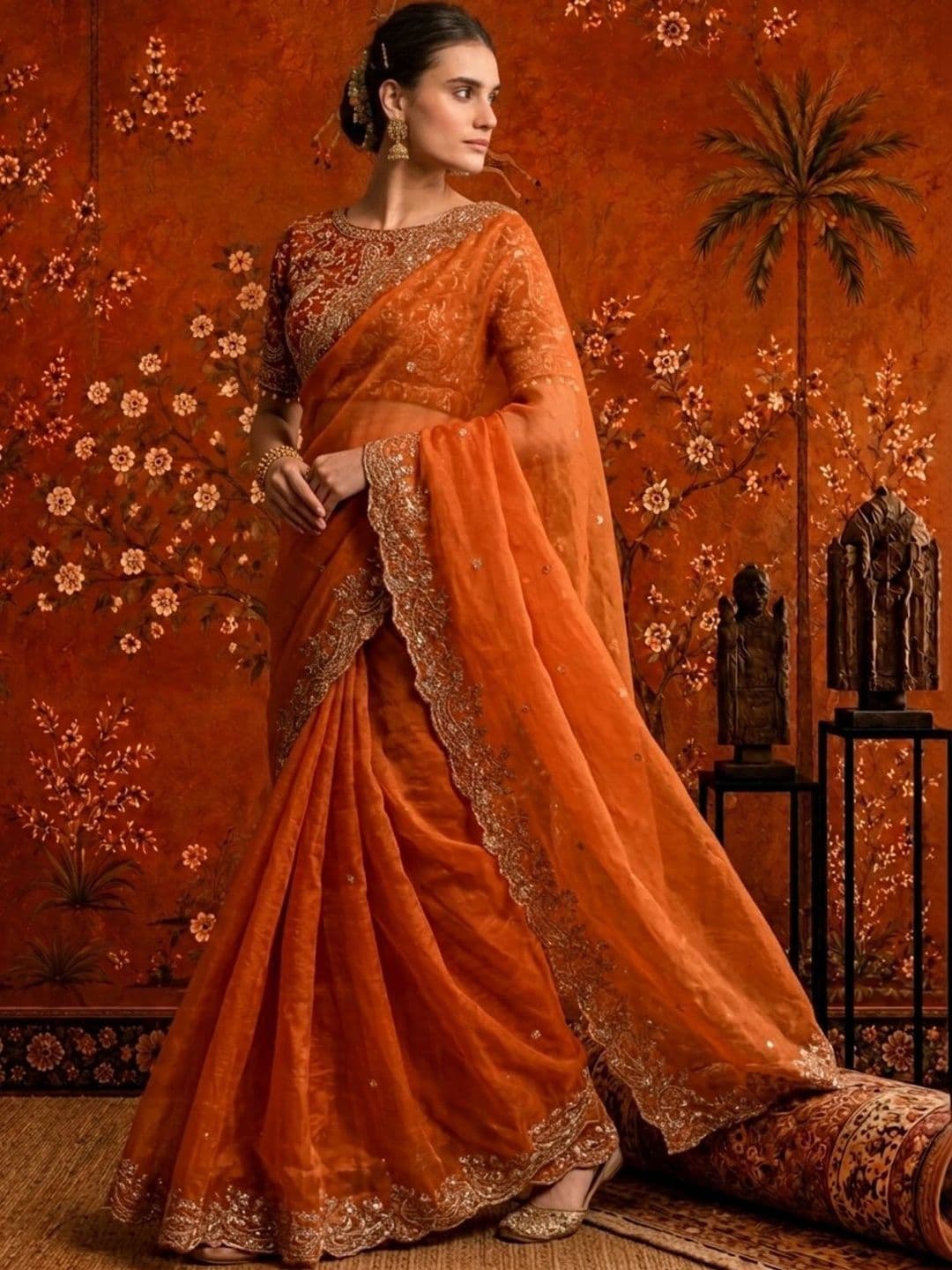 Sangria Embellished Embroidered Satin Saree thumbnail 7