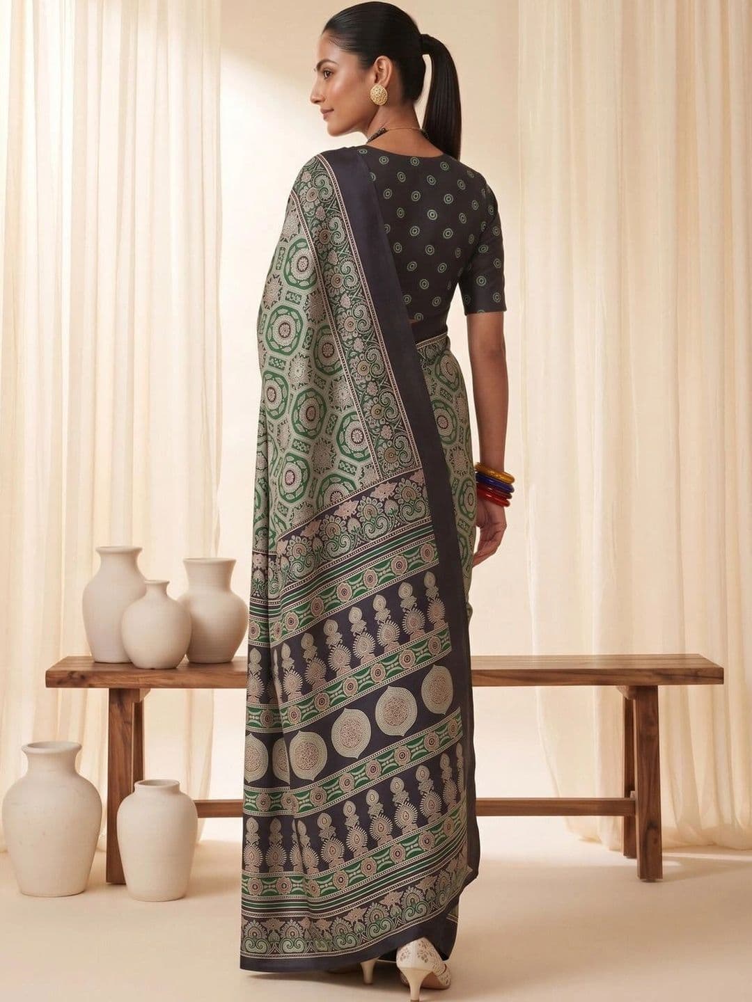 Saree mall Ajrak Block Poly Crepe Designer Block Print Sarees thumbnail 7