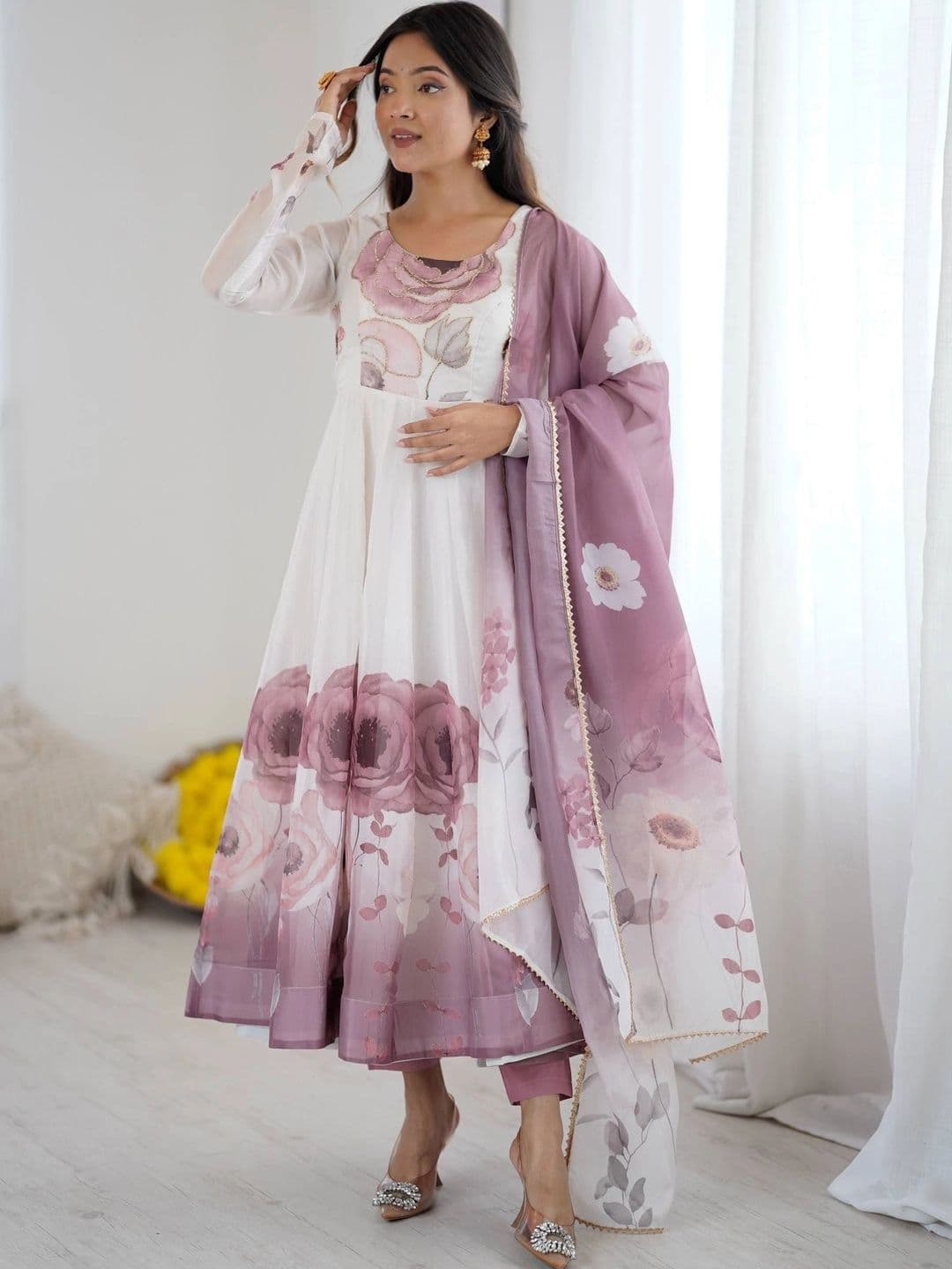 VASTRABELLA Women Floral Printed Empire Kurta with Trousers & With Dupatta - view 1