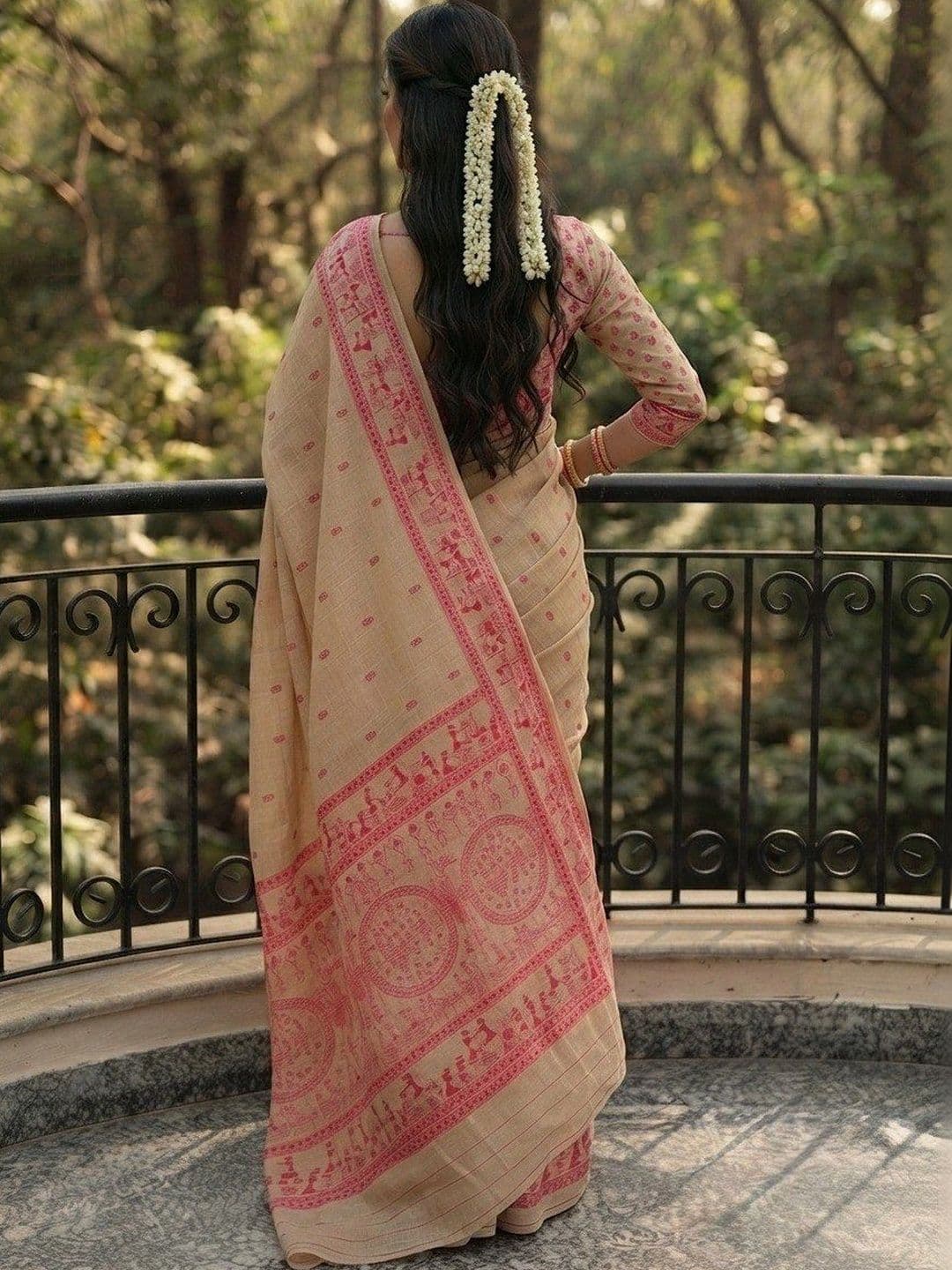 VIMALNATH SYNTHETICS Warli Chanderi Saree thumbnail 4