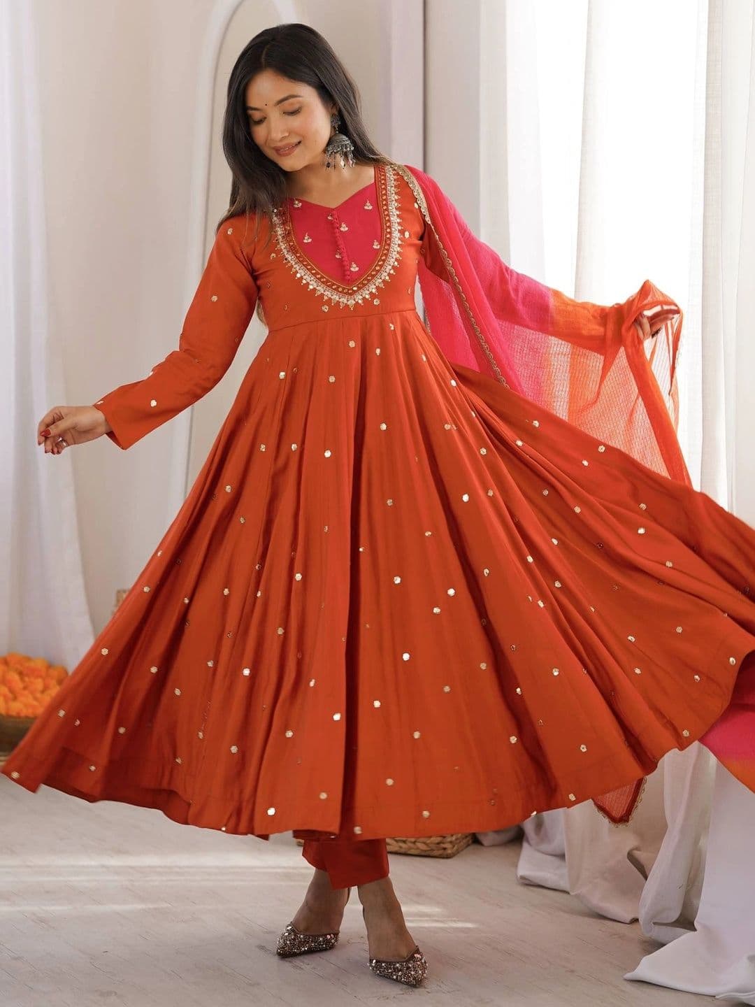 VASTRABELLA Women Empire Sequinned Kurta with Trousers & With Dupatta - view 1
