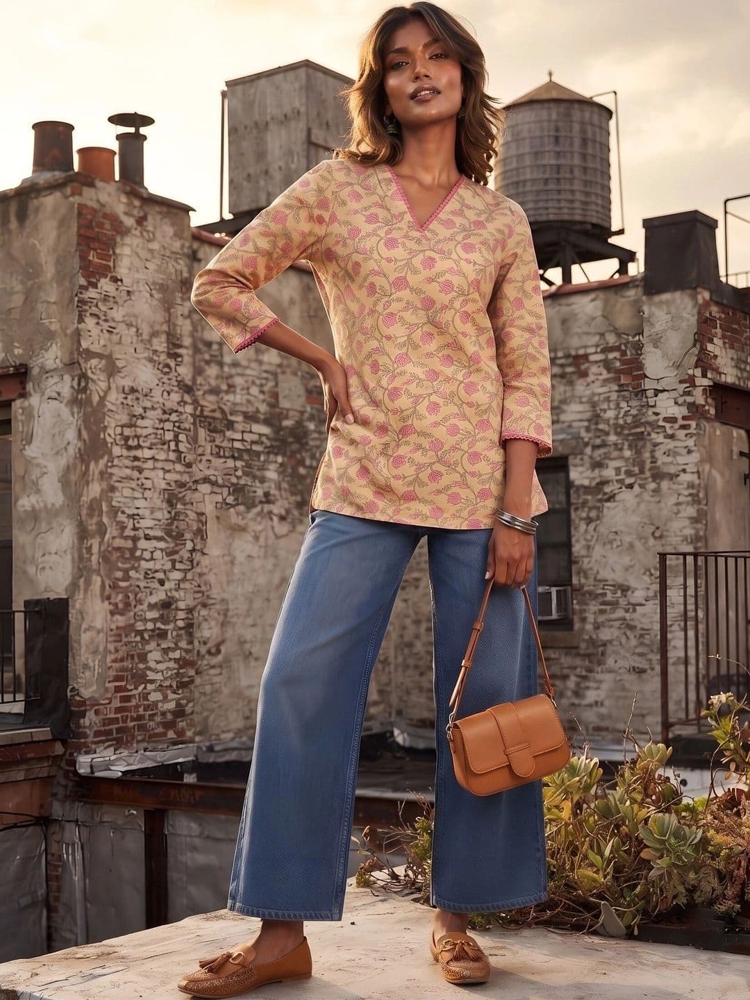 fusion by glitchez Floral Printed V-Neck Pure Cotton Kurti thumbnail 5