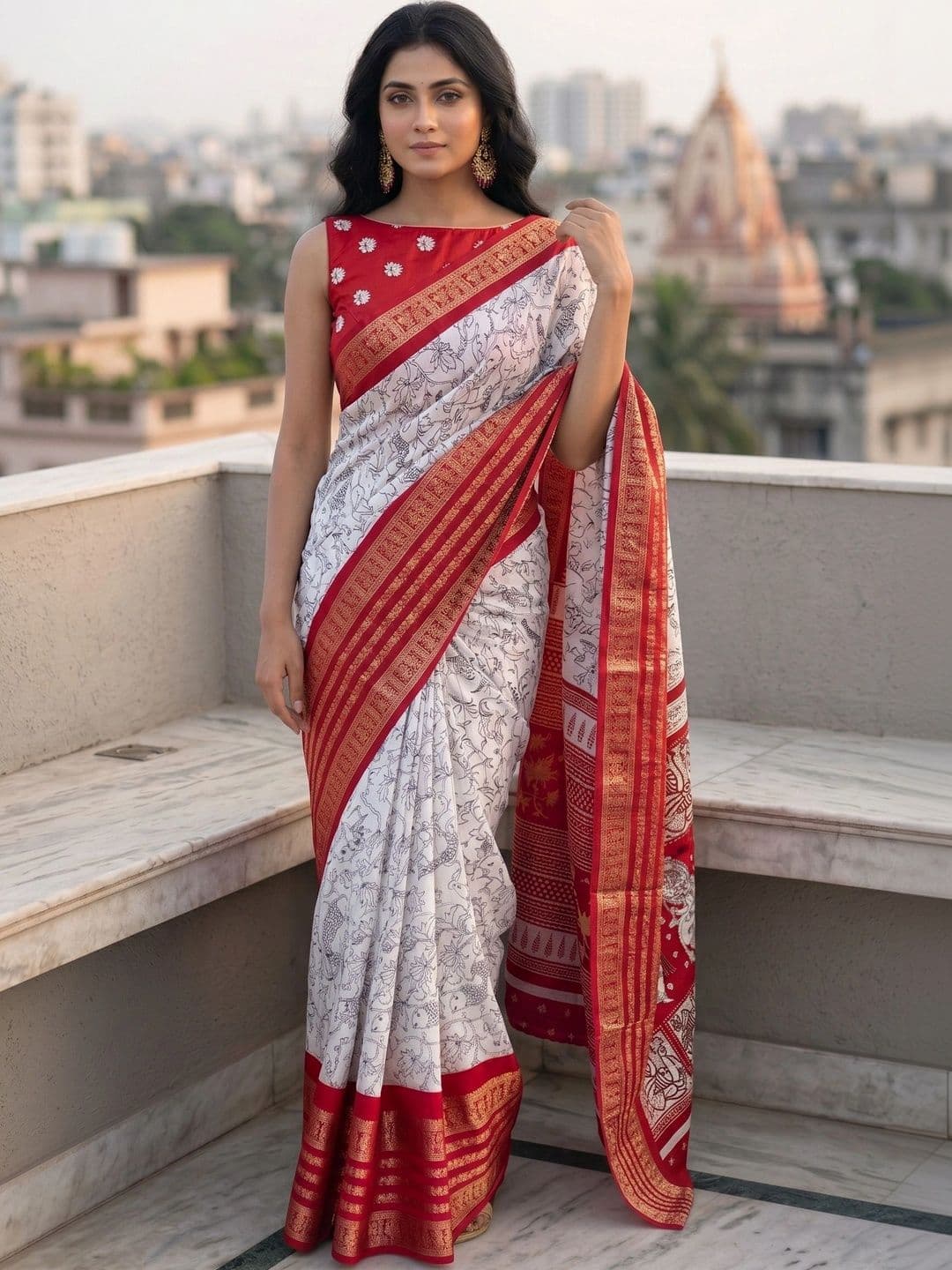 Owee Floral Zari Silk Blend Designer Saree - view 1